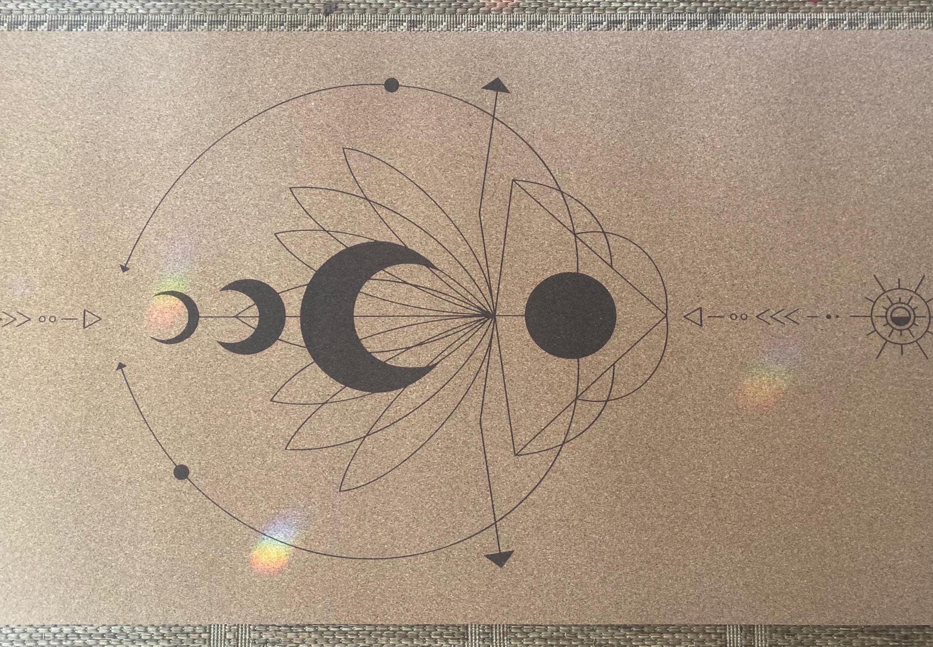 Lunar Bloom Cork Yoga Mat – Laser Engraved Natural Rubber Mat for Ritual & Alignment | Threads of Creation (100 Base Price + shipping)