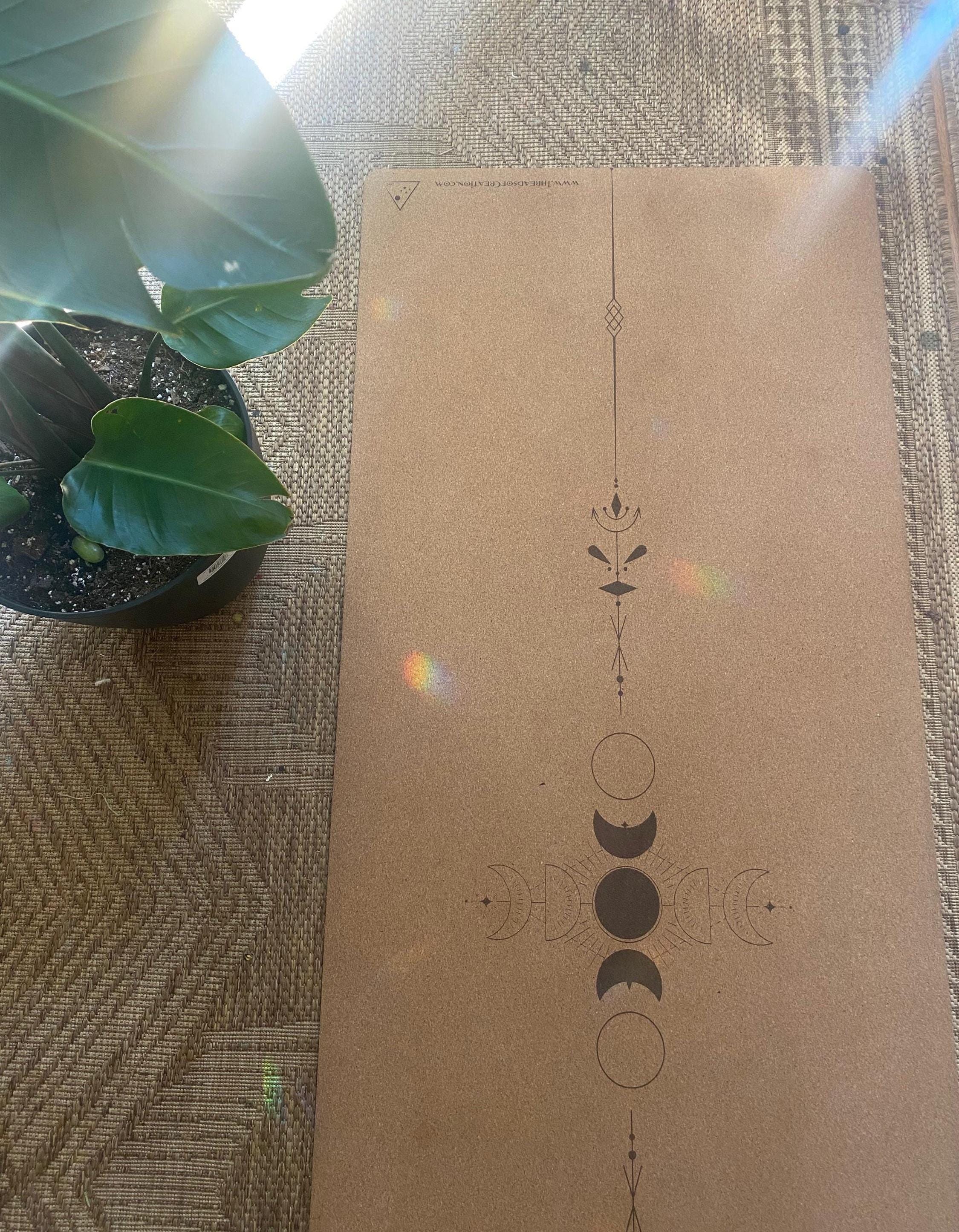 Centered Minimalist Cork Yoga Mat – Laser Engraved Natural Rubber Mat | Ritual & Alignment | Threads of Creation (100 Base Price + Shipping)