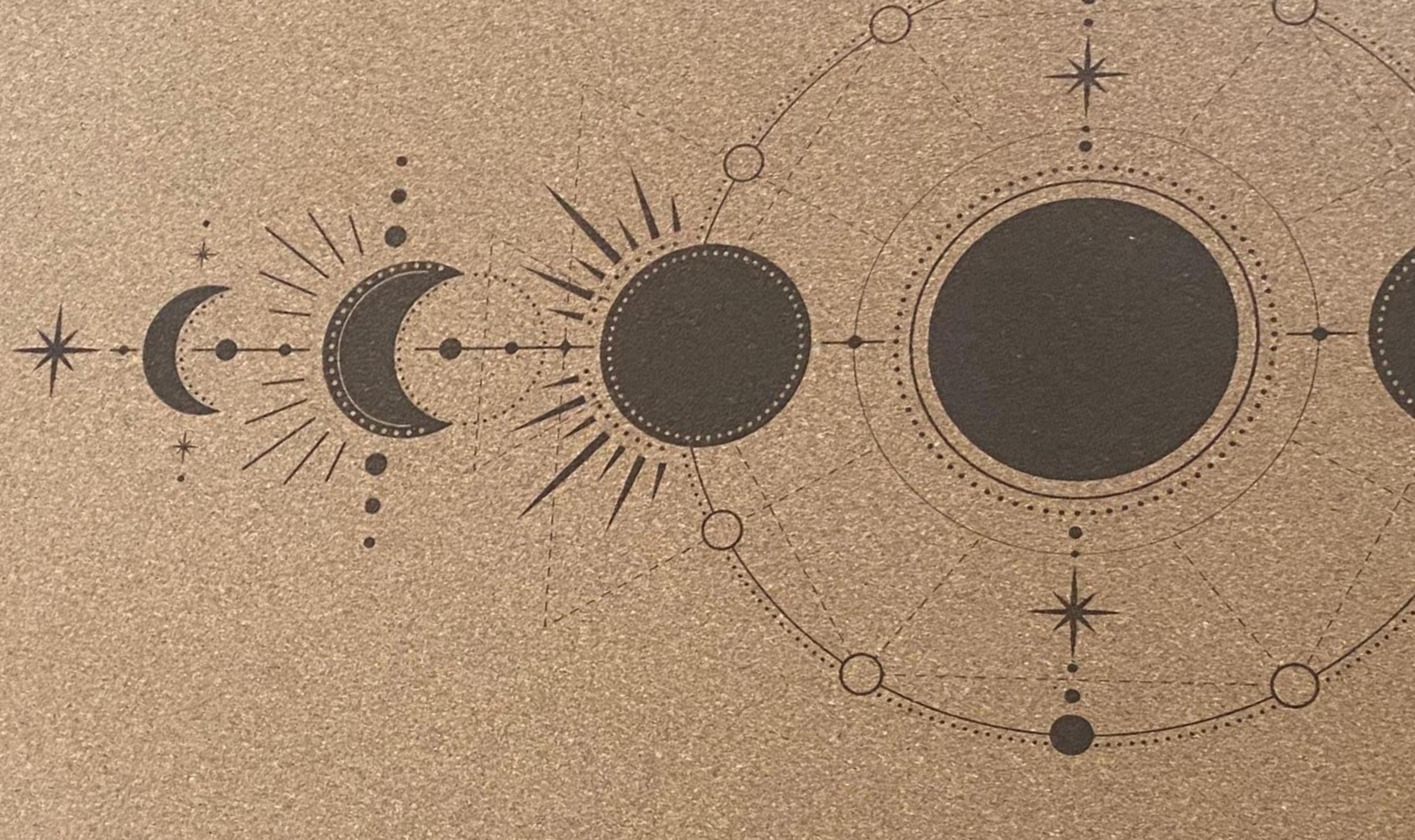 Rooted in Lunar Echoes Cork Yoga Mat – Laser Engraved Natural Rubber Mat | Ritual Alignment | Threads of Creation(100 Base Price + Shipping)