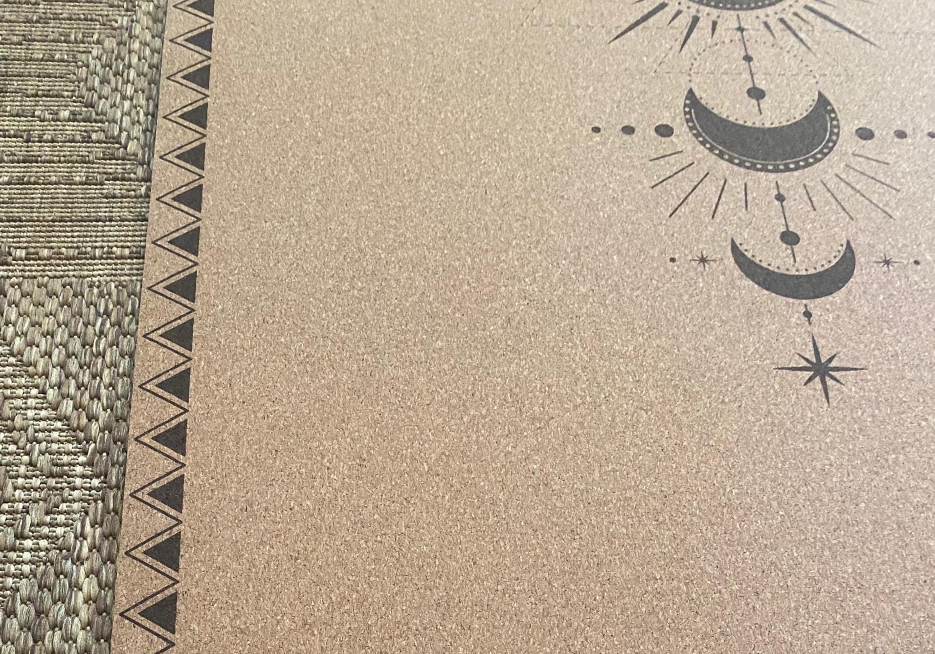 Rooted in Lunar Echoes Cork Yoga Mat – Laser Engraved Natural Rubber Mat | Ritual Alignment | Threads of Creation(100 Base Price + Shipping)