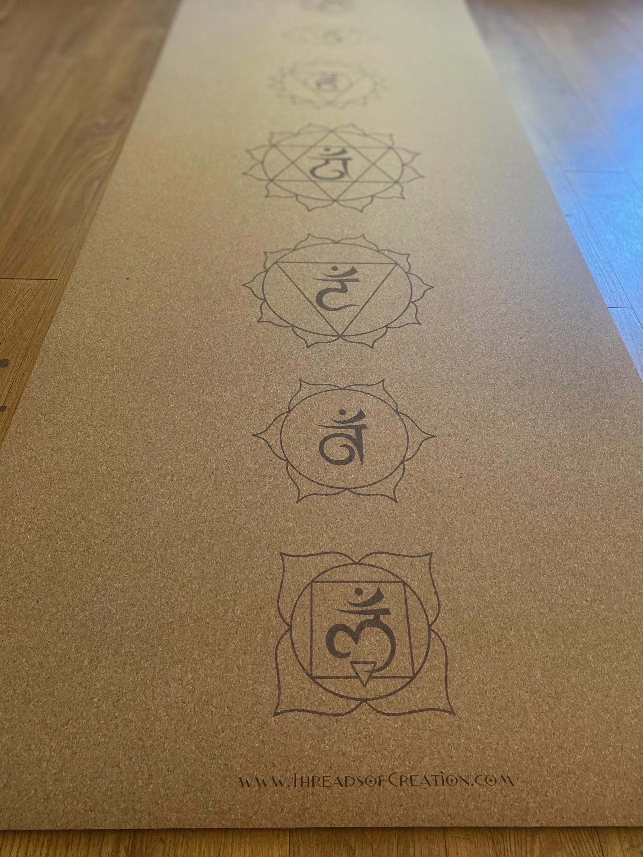 Inner Temple Cork Yoga Mat – Laser Engraved Natural Rubber Mat for Ritual & Alignment | Threads of Creation (100 Base Price + Shipping)