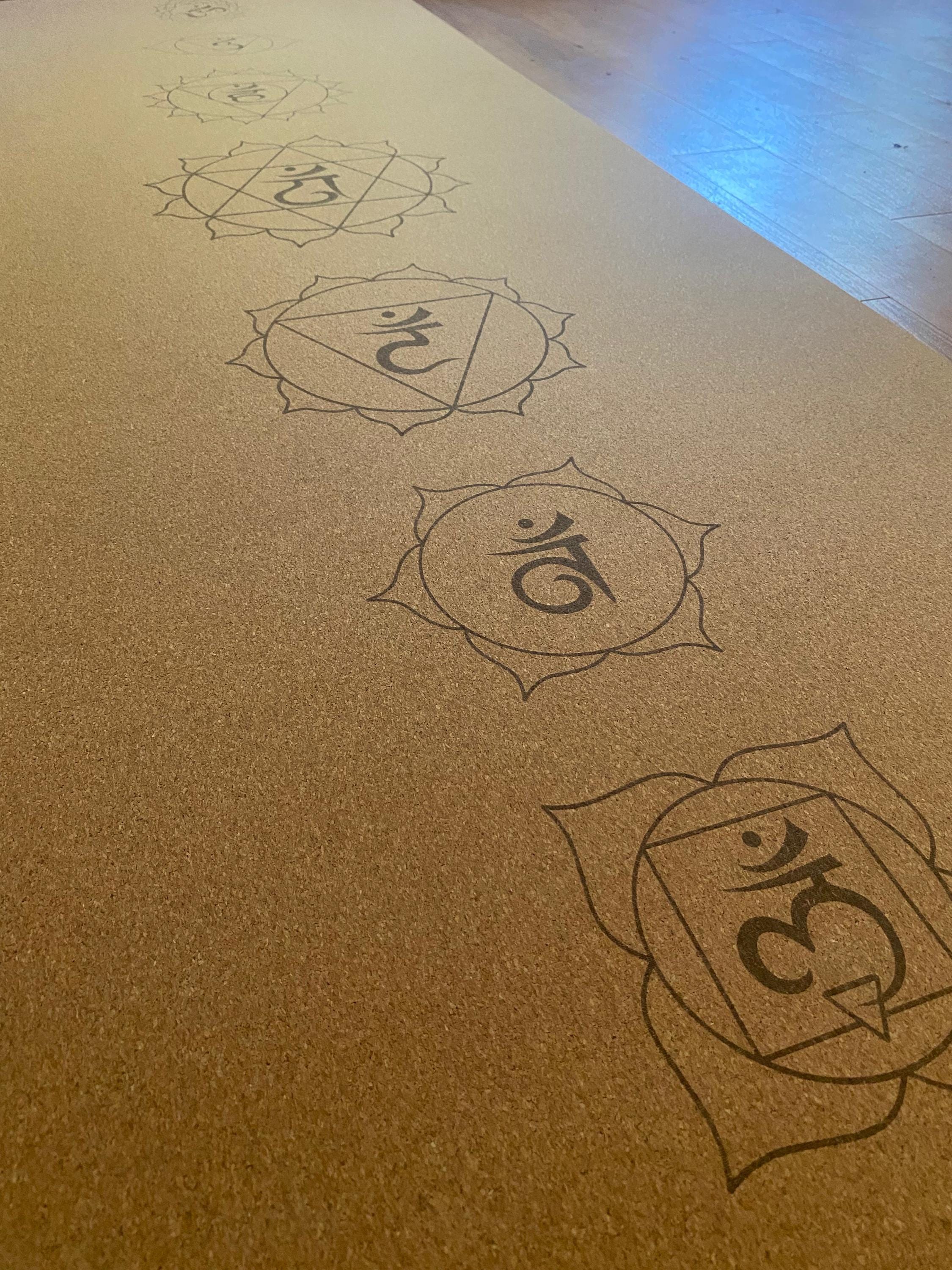 Inner Temple Cork Yoga Mat – Laser Engraved Natural Rubber Mat for Ritual & Alignment | Threads of Creation (100 Base Price + Shipping)
