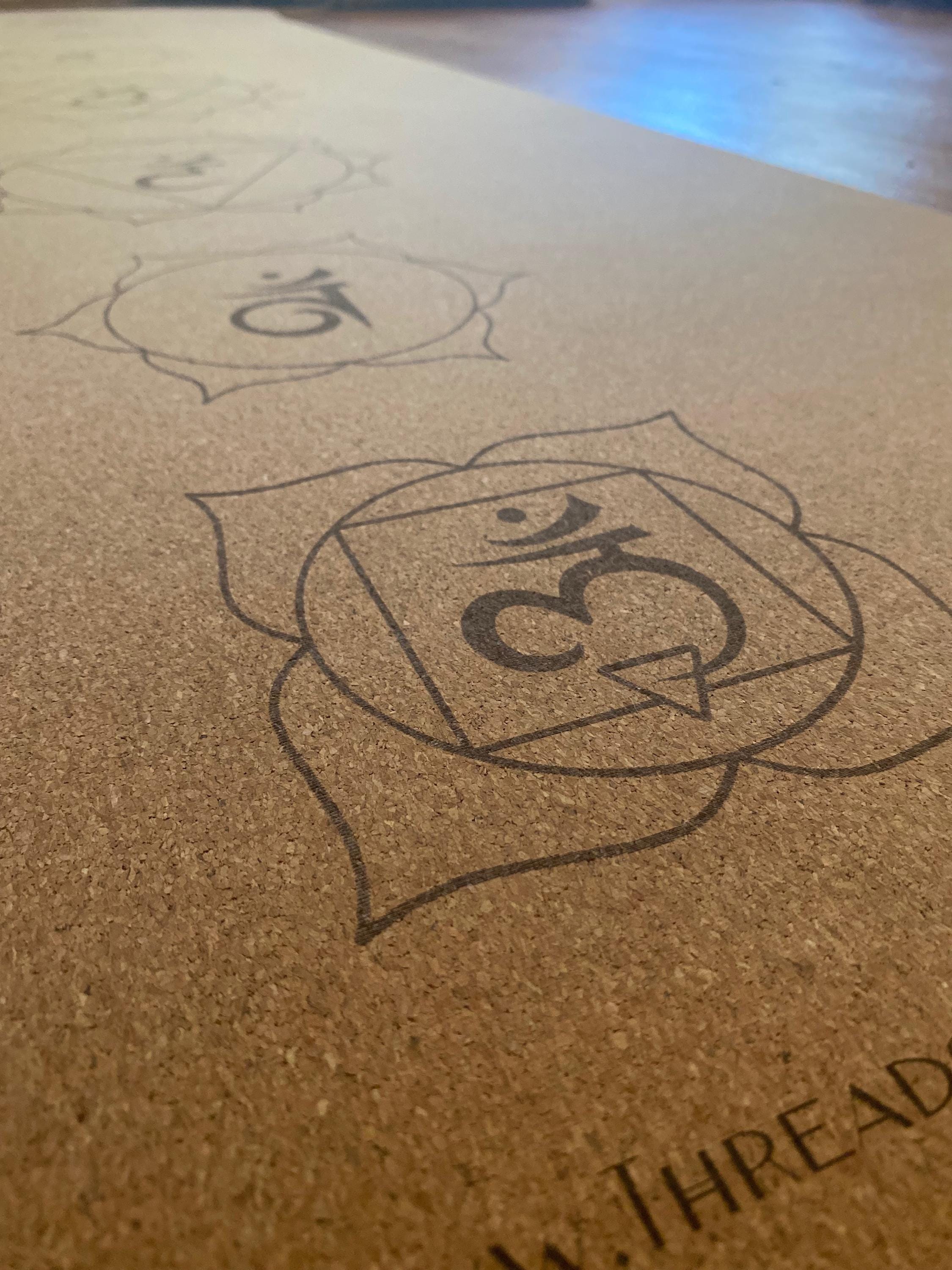 Inner Temple Cork Yoga Mat – Laser Engraved Natural Rubber Mat for Ritual & Alignment | Threads of Creation (100 Base Price + Shipping)