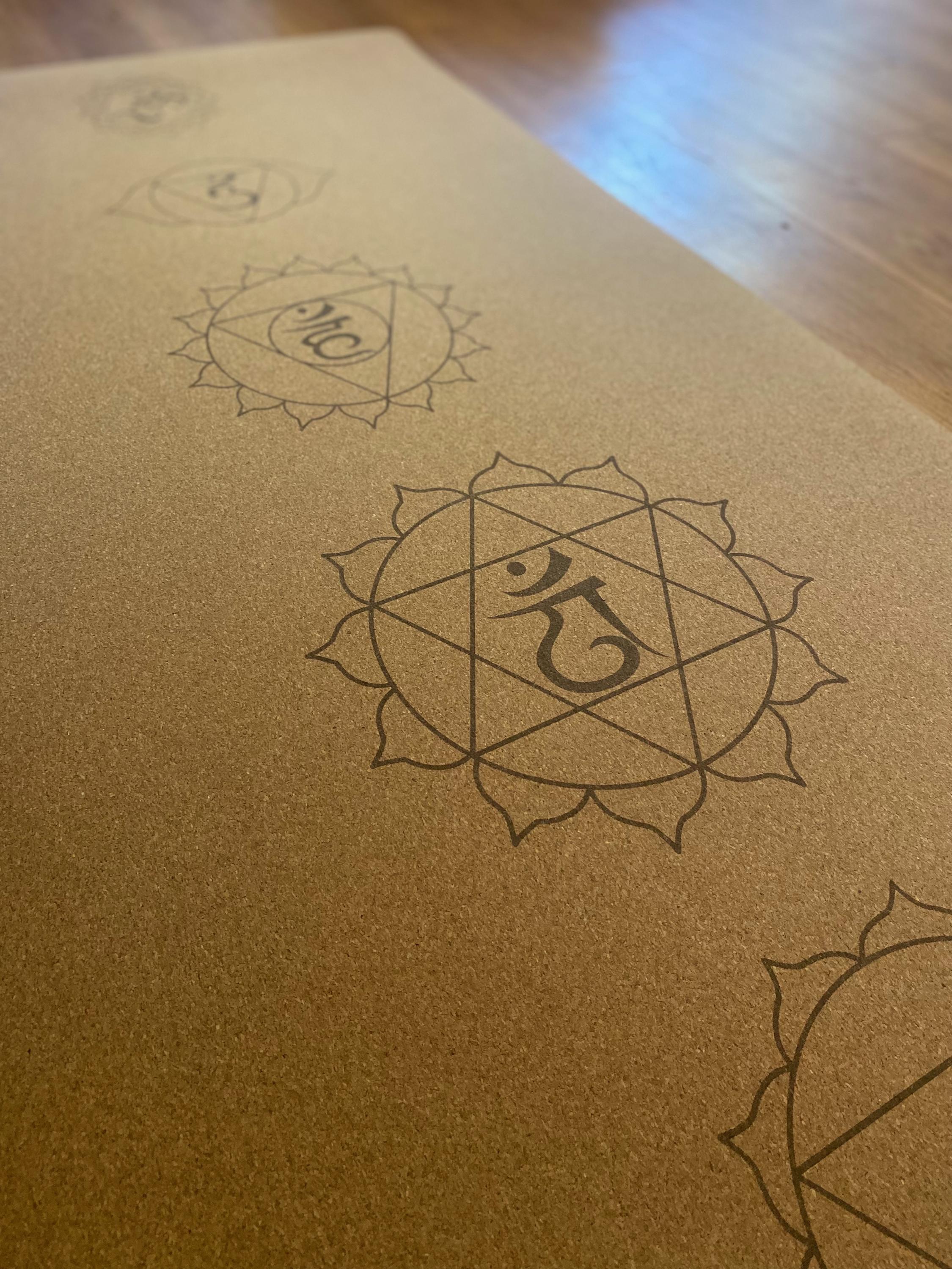 Inner Temple Cork Yoga Mat – Laser Engraved Natural Rubber Mat for Ritual & Alignment | Threads of Creation (100 Base Price + Shipping)