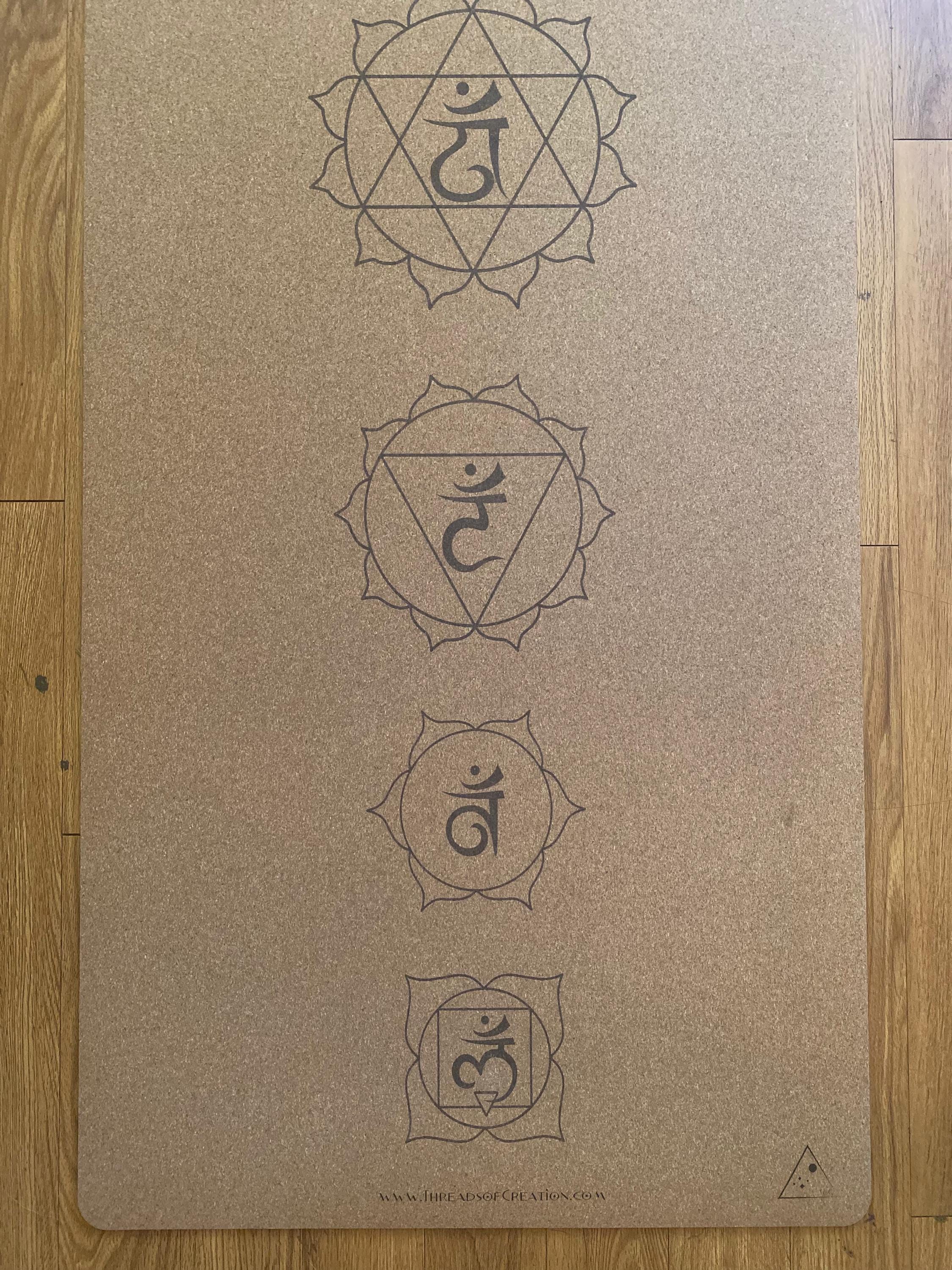 Inner Temple Cork Yoga Mat – Laser Engraved Natural Rubber Mat for Ritual & Alignment | Threads of Creation (100 Base Price + Shipping)