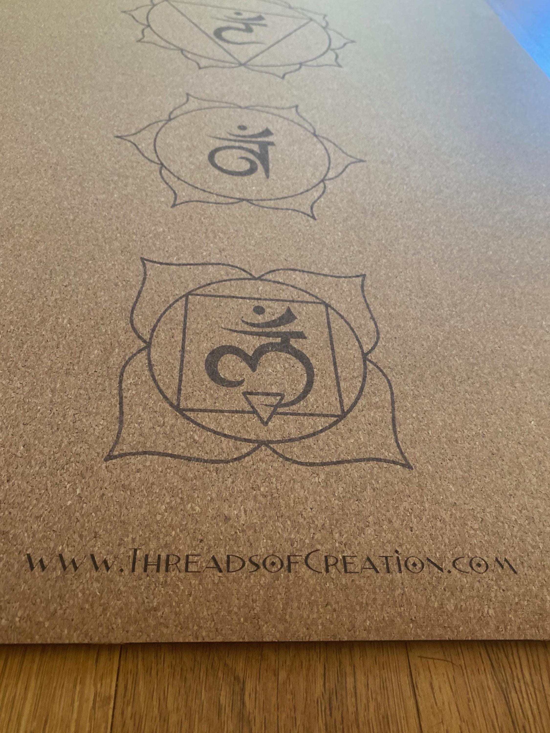 Inner Temple Cork Yoga Mat – Laser Engraved Natural Rubber Mat for Ritual & Alignment | Threads of Creation (100 Base Price + Shipping)