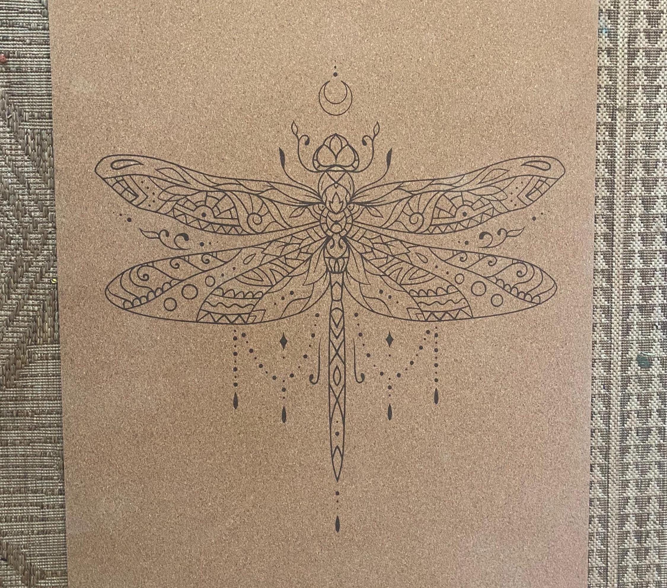Dragonfly Cork Yoga Mat – Laser Engraved Natural Rubber Mat for Ritual & Alignment | Threads of Creation (100 Base Price + shipping)