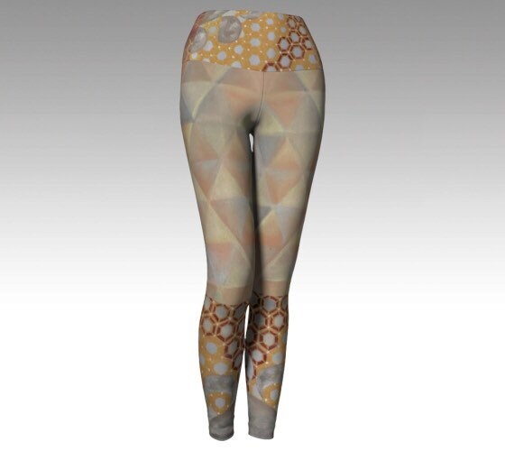Pastel shades in a triangular and hive design on yoga leggings