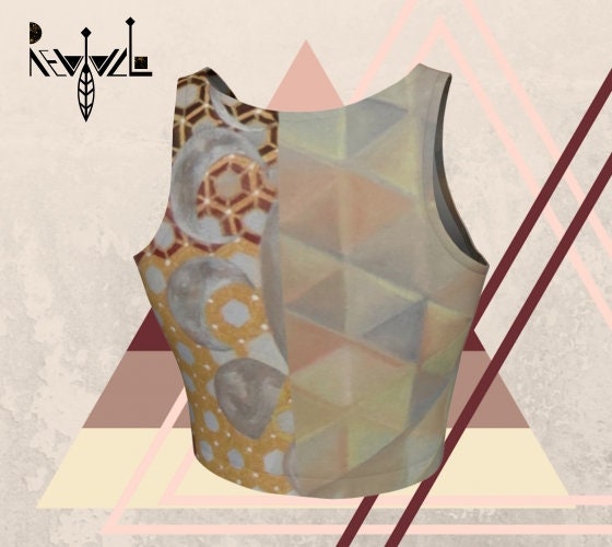 Pastel shades in a triangular and hive design on a yoga top