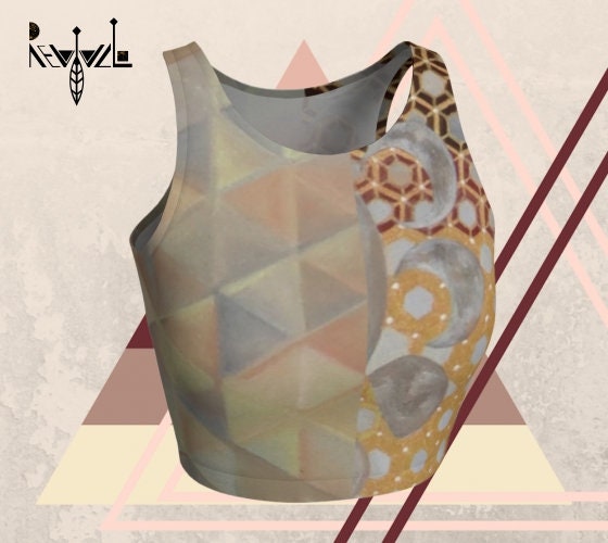 pastel shades in a triangular and hive design on a yoga top