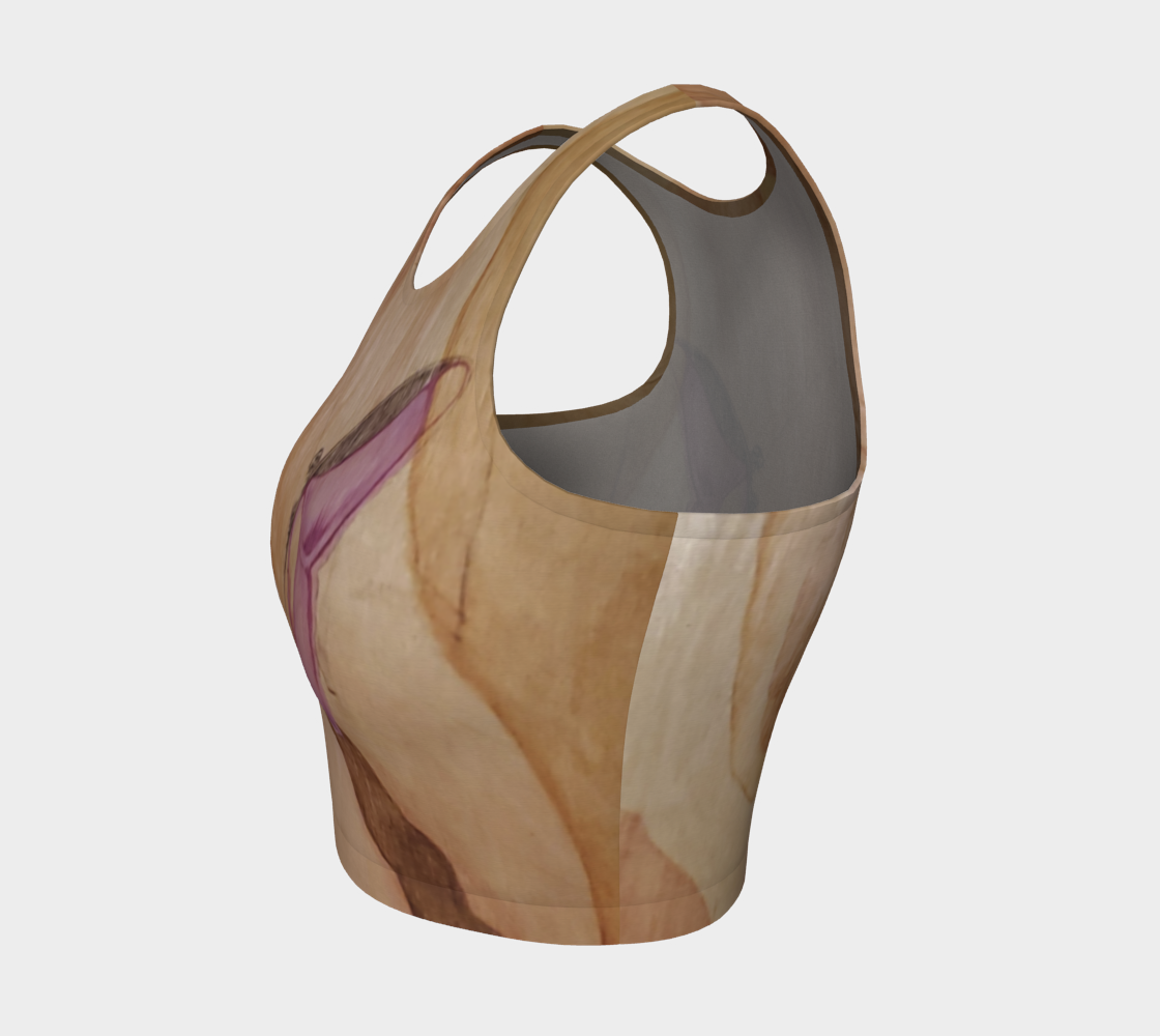 Yoga top with purple butterfly painted on wood grain