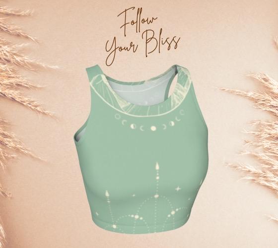 Moon Mountain Yoga and Movement Tank Top - made entirely from recycled plastic bottle fabric in sage/ eucalyptus green and coconut cream