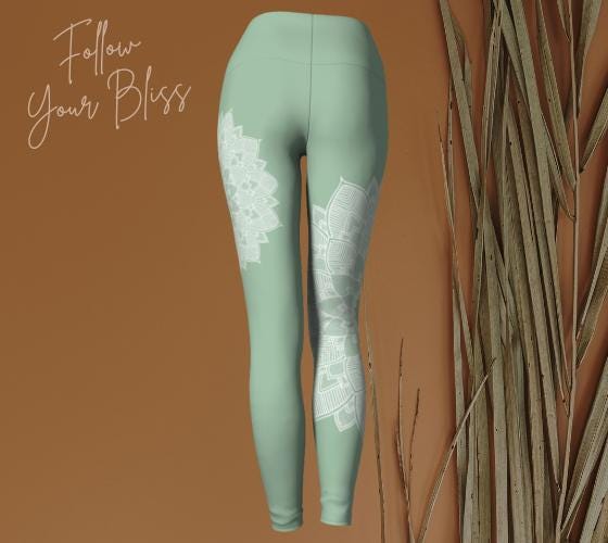 woman doing yoga and wearing yoga leggings in eucalyptus and coconut colors