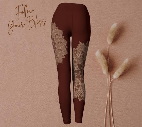 Lotus Lace Leggings in Cacao + Ashwagandha Graphic Design Yoga Leggings from Recycled Plastic Bottles