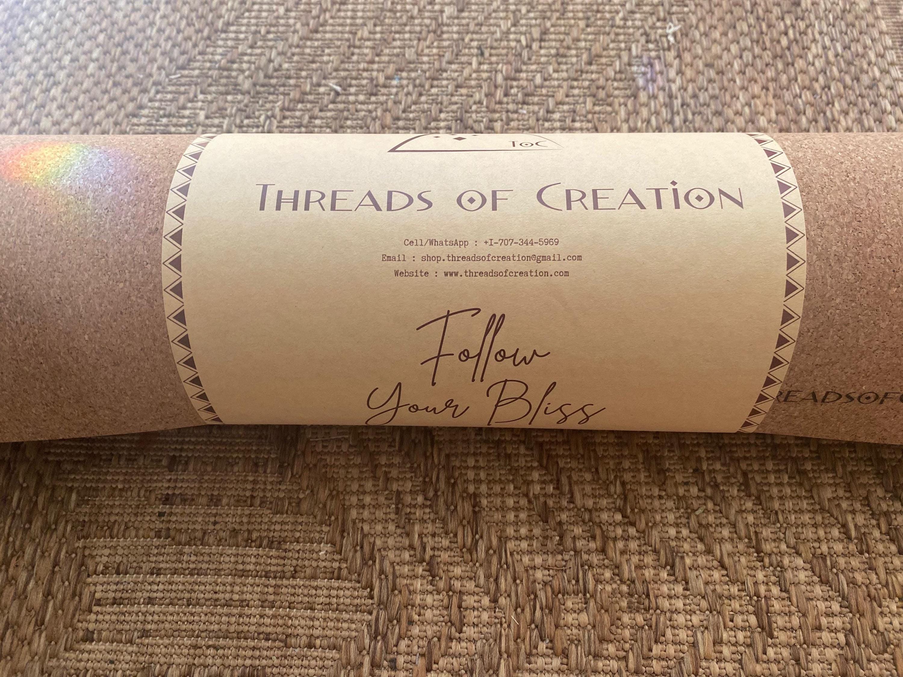 Centered Minimalist Cork Yoga Mat – Laser Engraved Natural Rubber Mat | Ritual & Alignment | Threads of Creation (100 Base Price + Shipping)