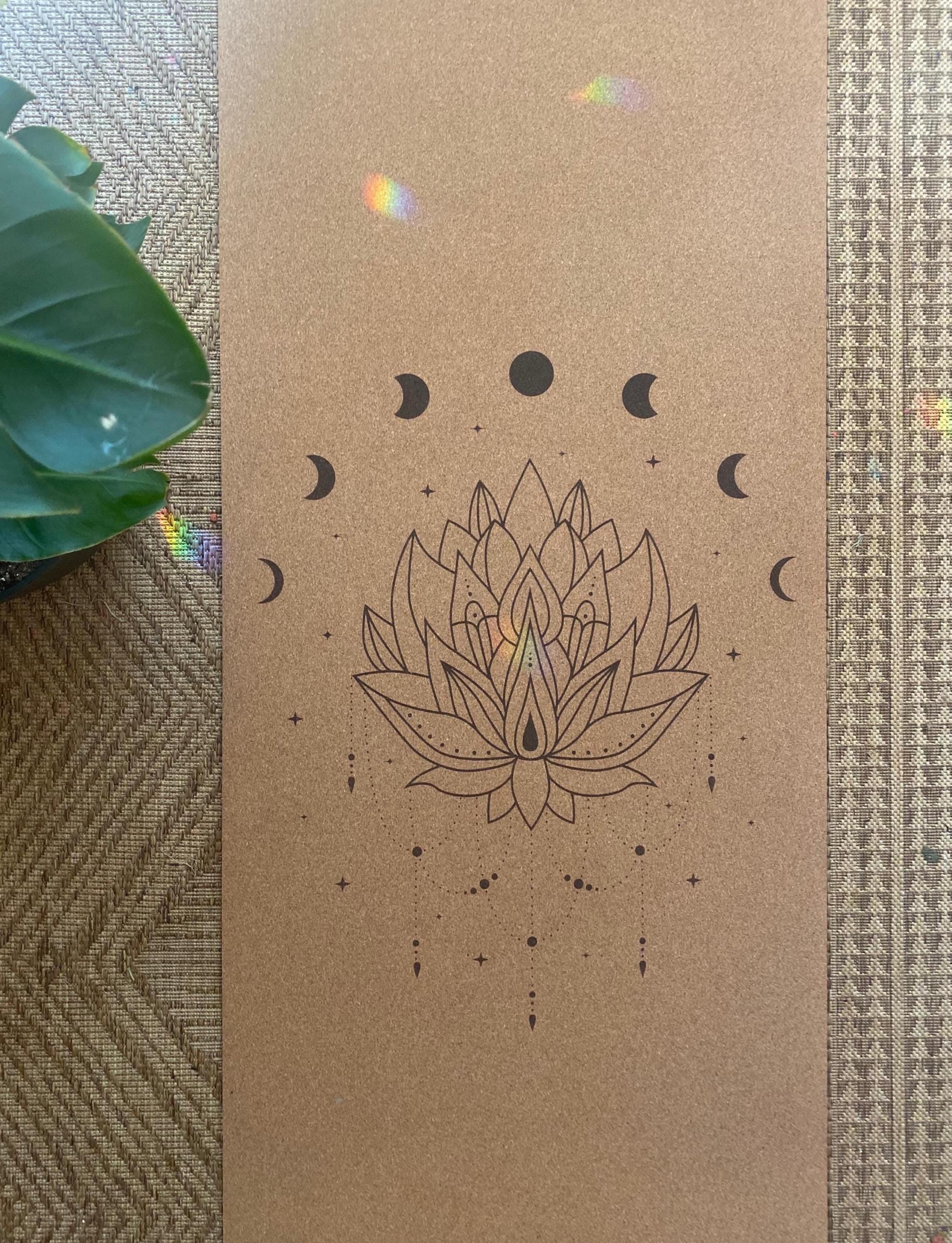 Lotus Moons Cork Yoga Mat – Laser Engraved Natural Rubber Mat for Ritual & Alignment | Threads of Creation (100 Base Price + Shipping)