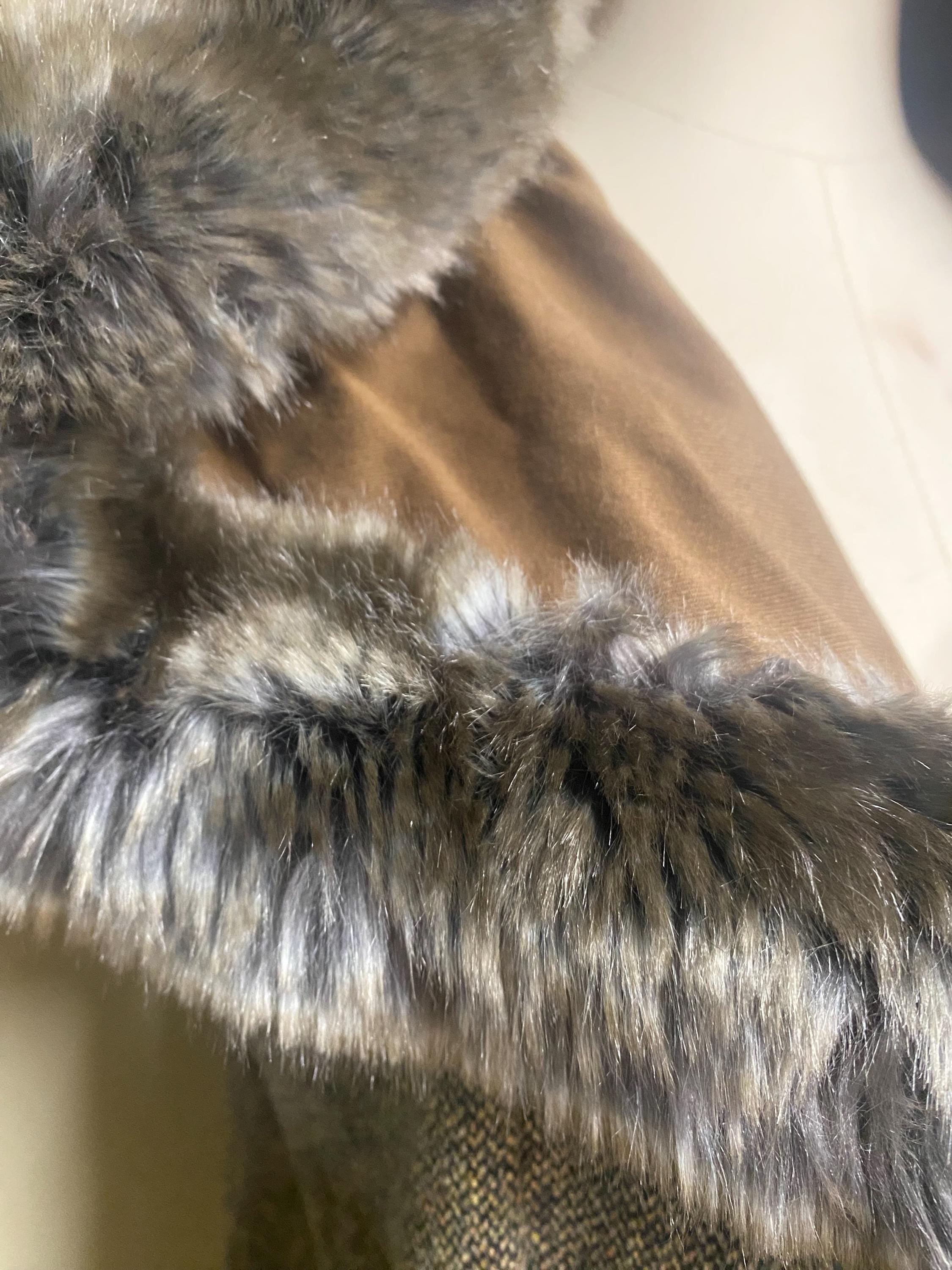 Grey Tweed Hooded Cape Vest with Faux Fur Trim, Handmade Hooded Vest, Boho Layering Piece, Threads of Creation Capsule