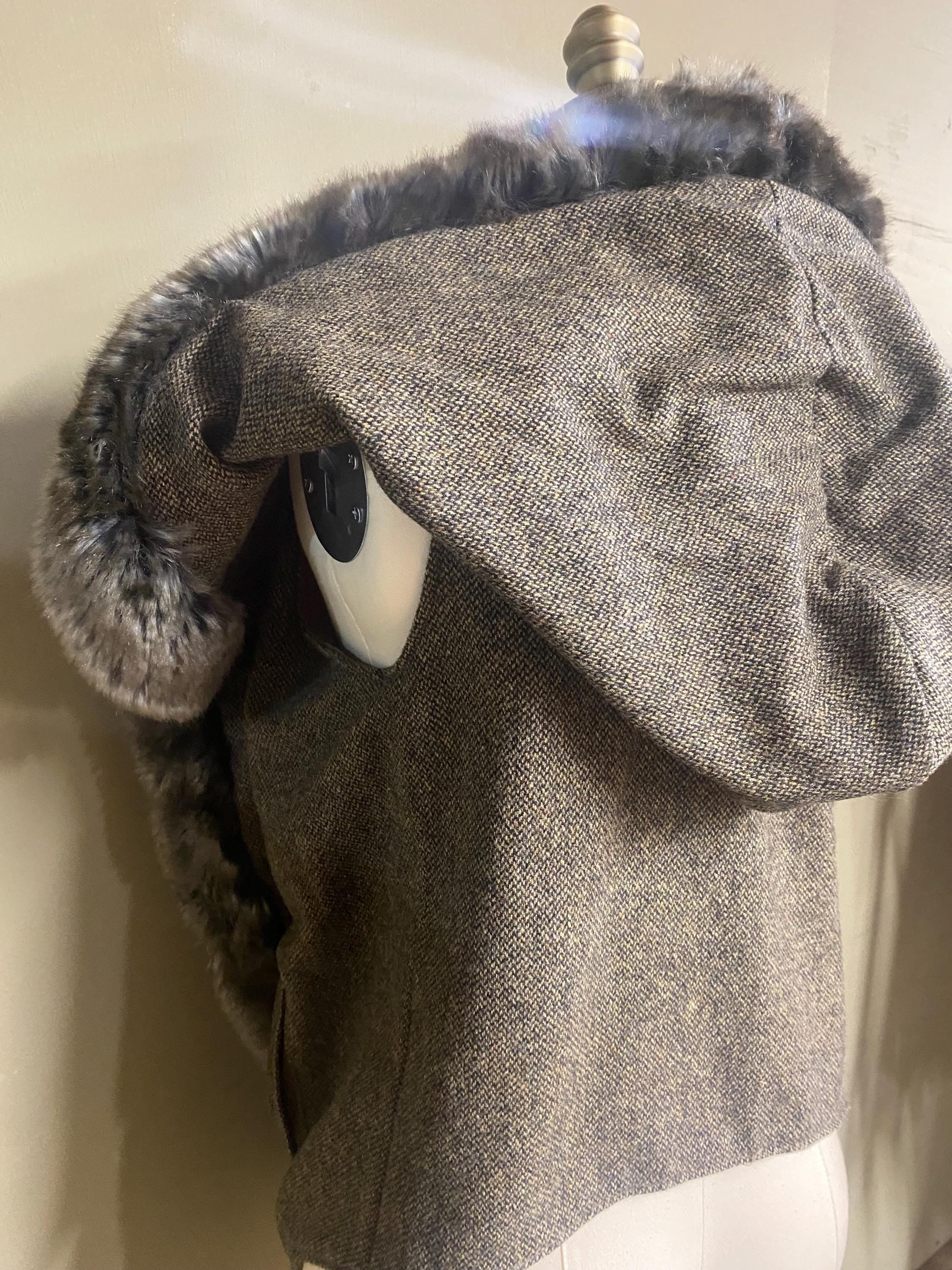 Grey Tweed Hooded Cape Vest with Faux Fur Trim, Handmade Hooded Vest, Boho Layering Piece, Threads of Creation Capsule