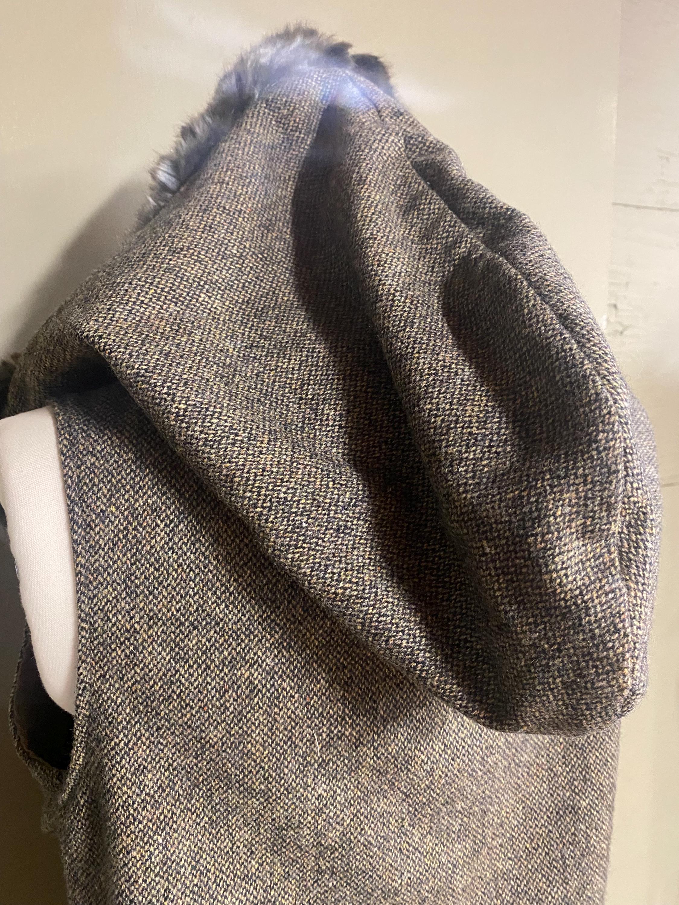 Grey Tweed Hooded Cape Vest with Faux Fur Trim, Handmade Hooded Vest, Boho Layering Piece, Threads of Creation Capsule