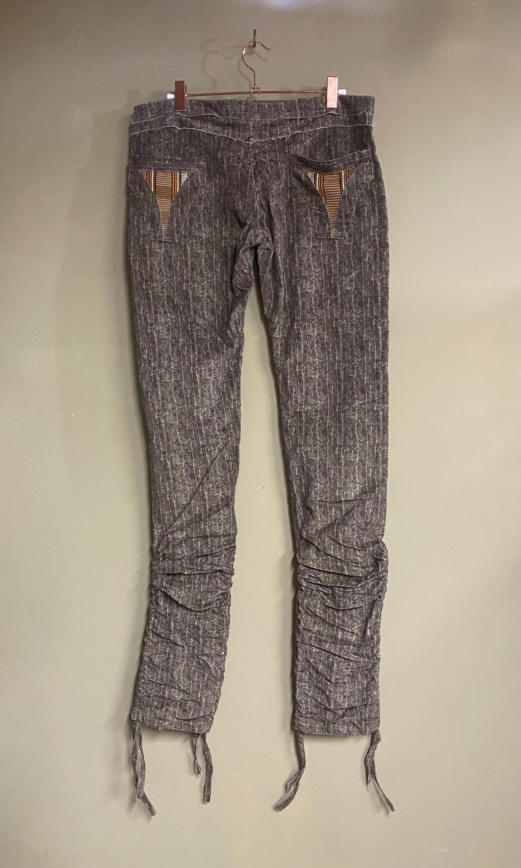 Threads of Creation Herringbone Corduroy Pants | Ruched Skinny Pants | Low Rise Boho Trousers with Guatemalan Textile Accent