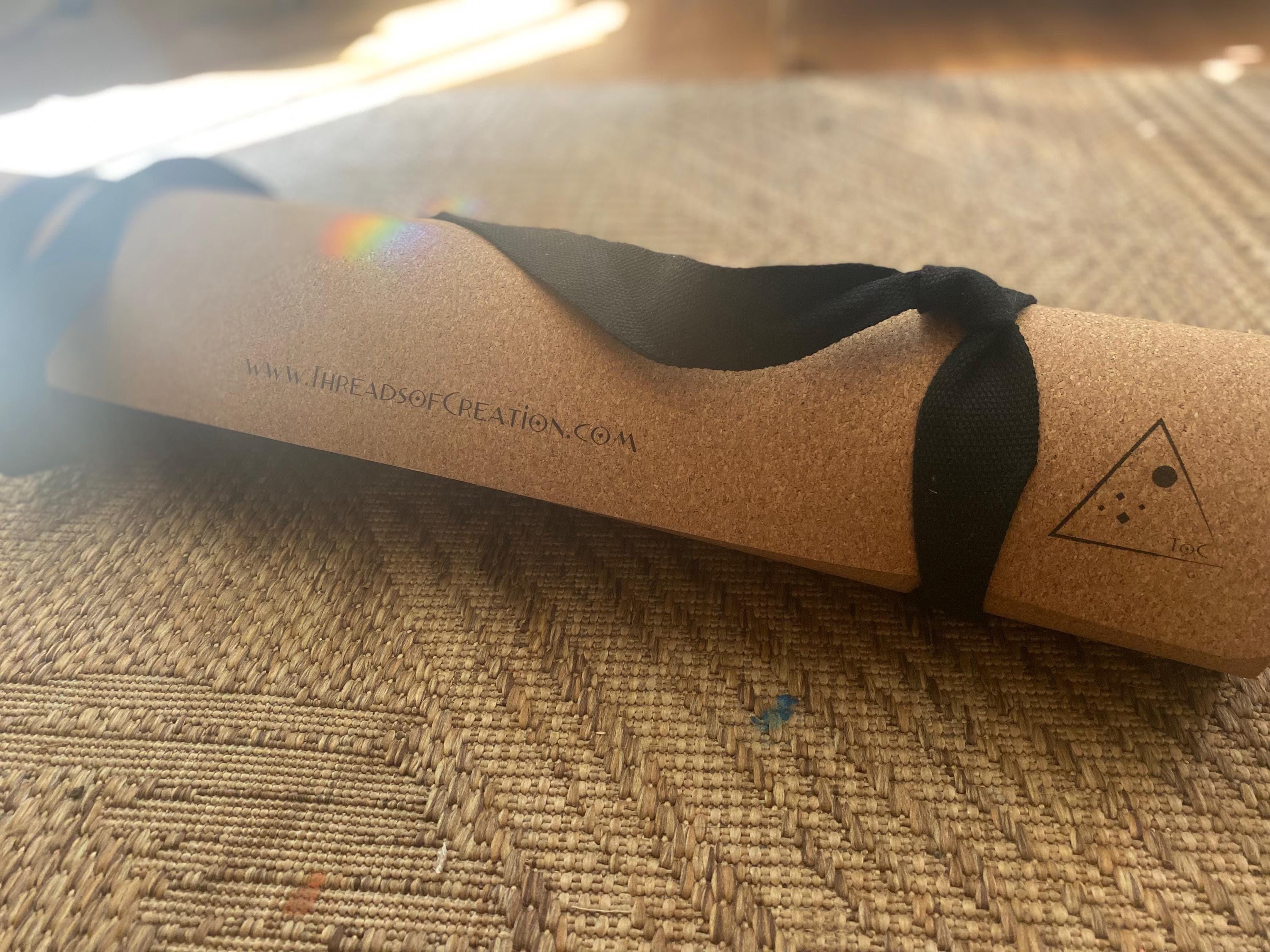Centered Minimalist Cork Yoga Mat – Laser Engraved Natural Rubber Mat | Ritual & Alignment | Threads of Creation (100 Base Price + Shipping)