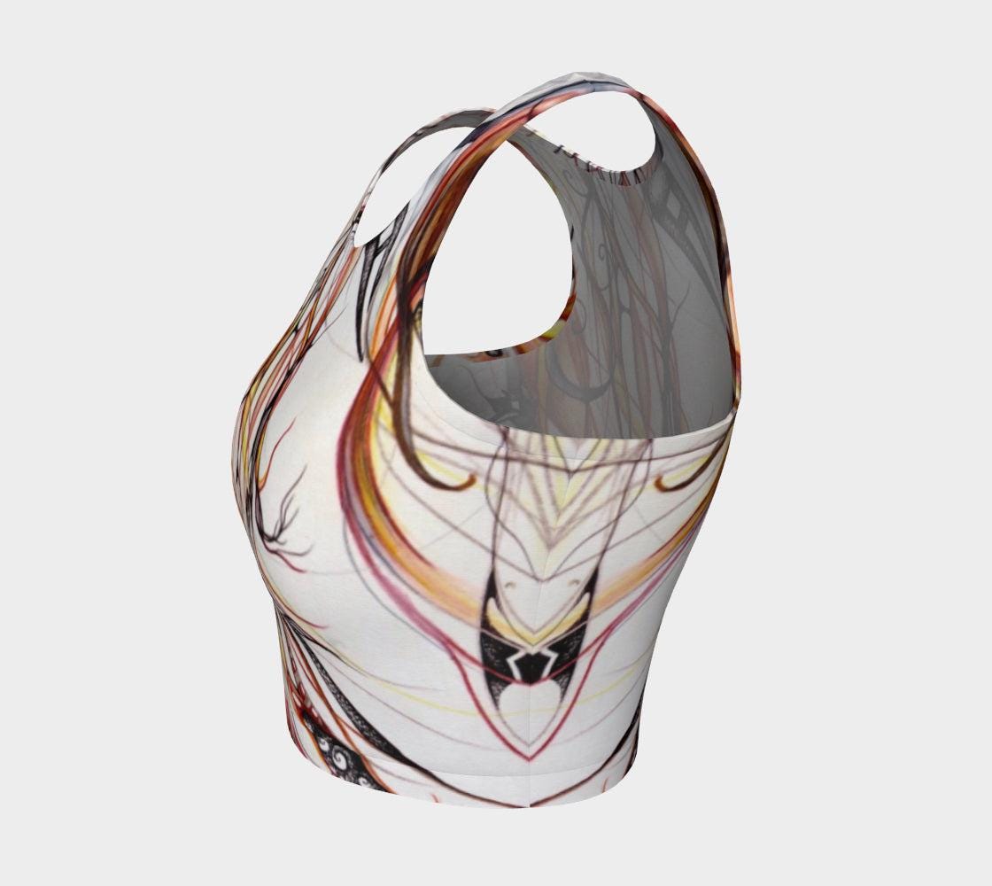 winds of change yoga top - an abstract design of lines and shapes in black and white and red and orange