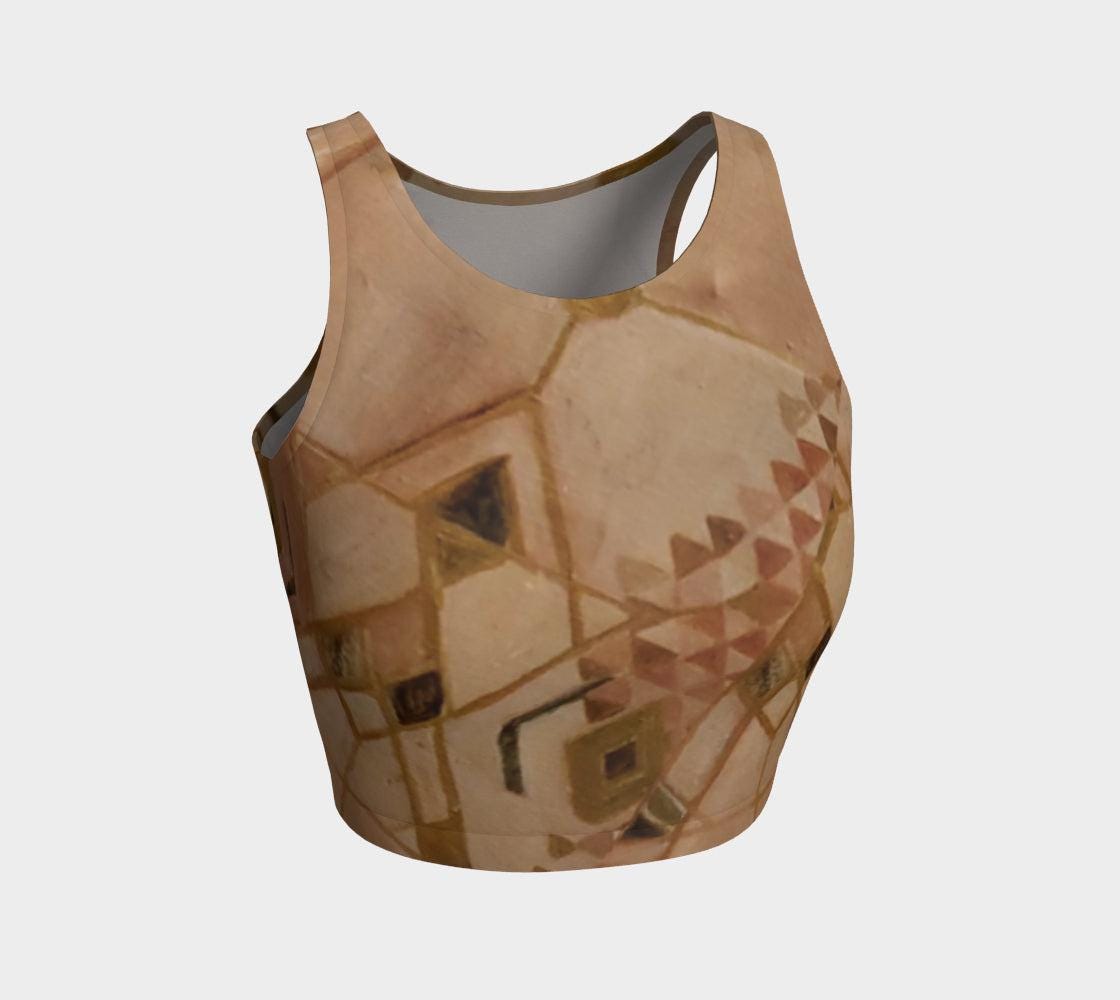 peace pipe yoga top front - shades of pink and triangles