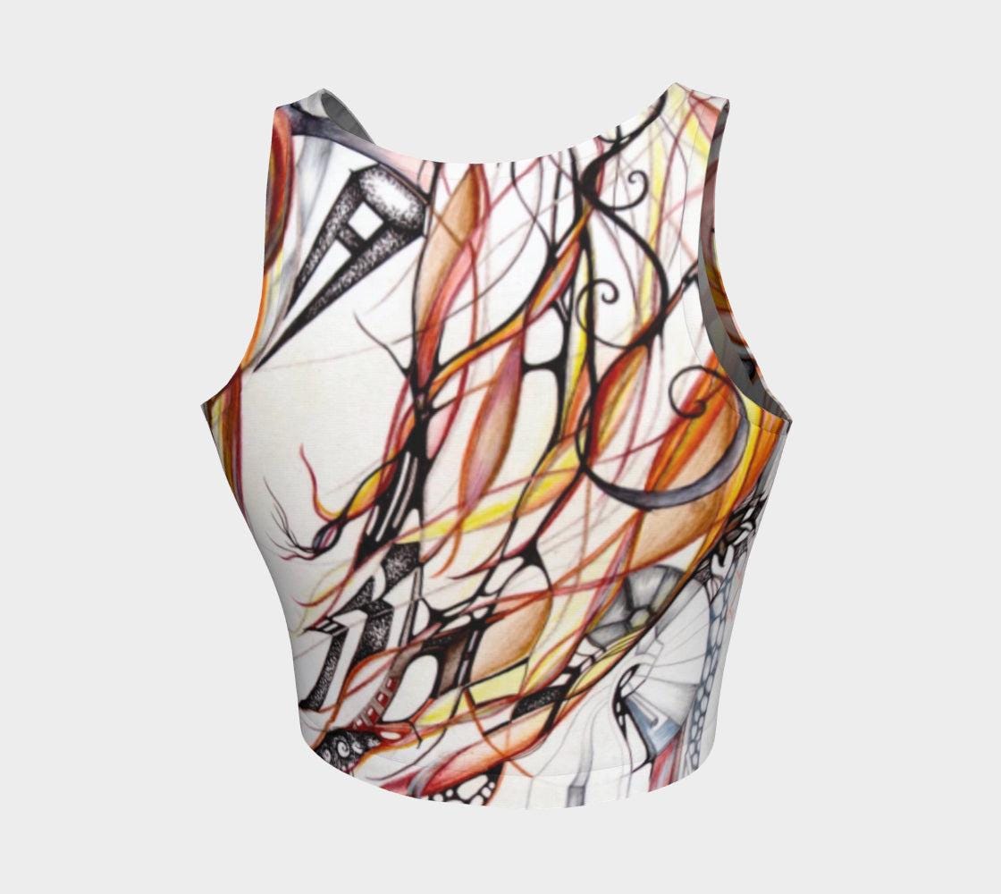 winds of change yoga top - a design of shapes and lines in black and white and red and orange