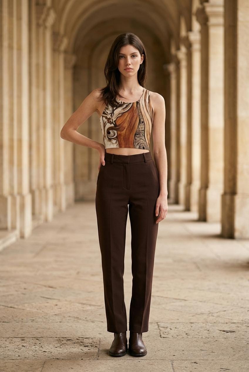 yoga top featuring a nature-inspired geometric pattern with earth tones.