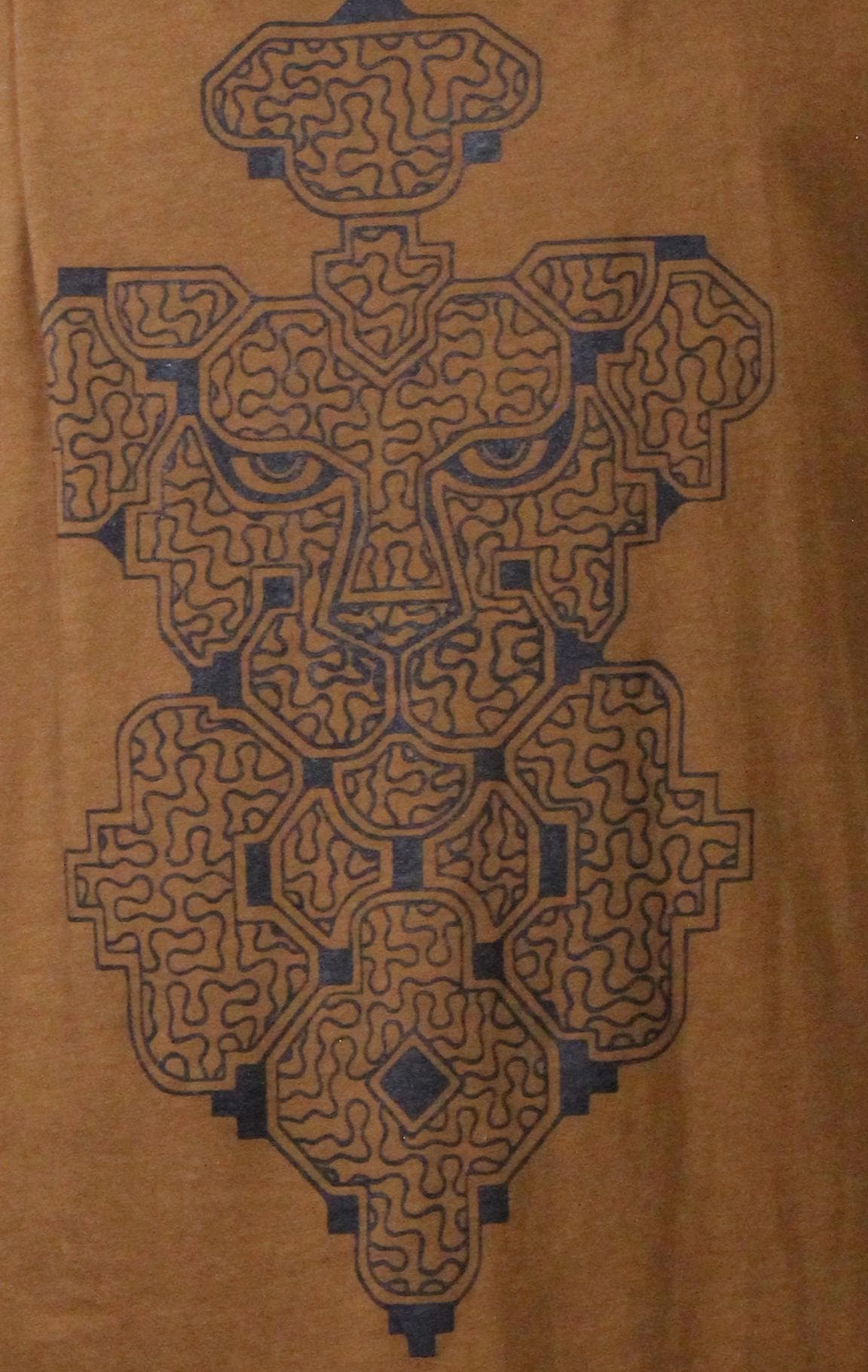 Mens Tank Top in Copper with Shipibo Jaguar Face Screenprint 100% Cotton Sustainable