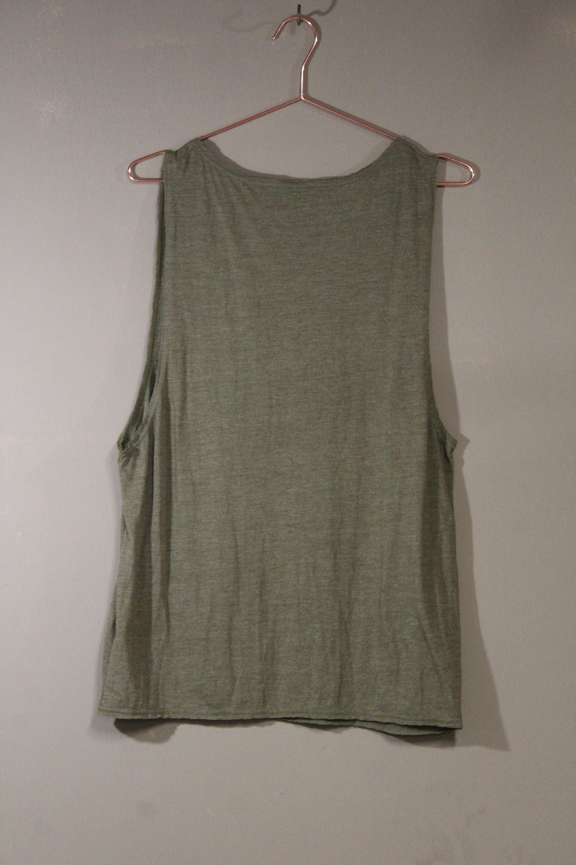 Mens Tank Top in Green with Shipibo Jaguar Screenprint 100% Cotton