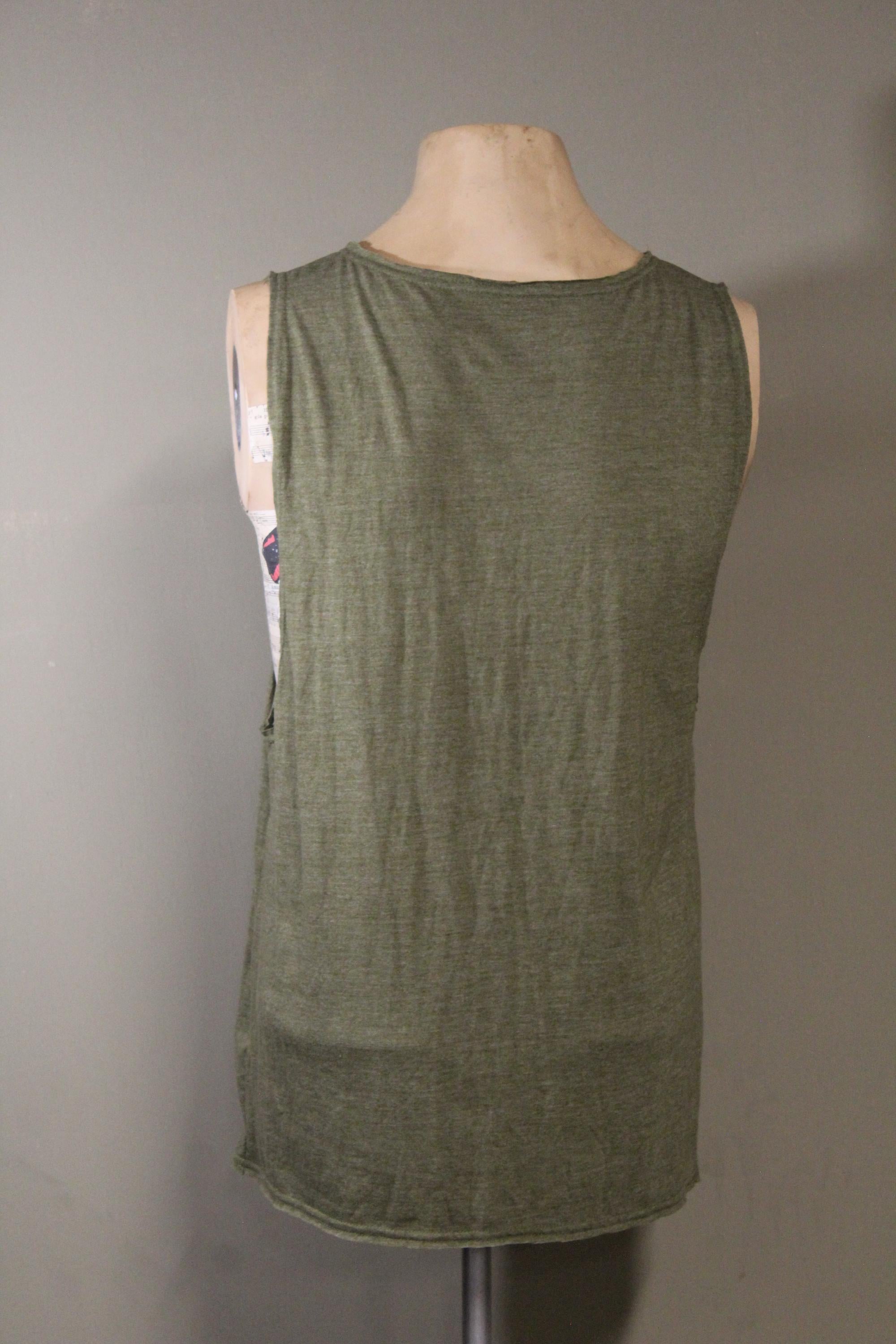 Mens Tank Top in Green with Shipibo Jaguar Screenprint 100% Cotton