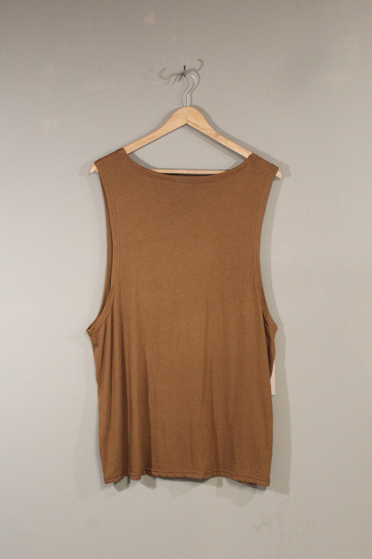 Mens Tank Top in Copper with Leopard Spirit Screenprint 100% Cotton Sustainable