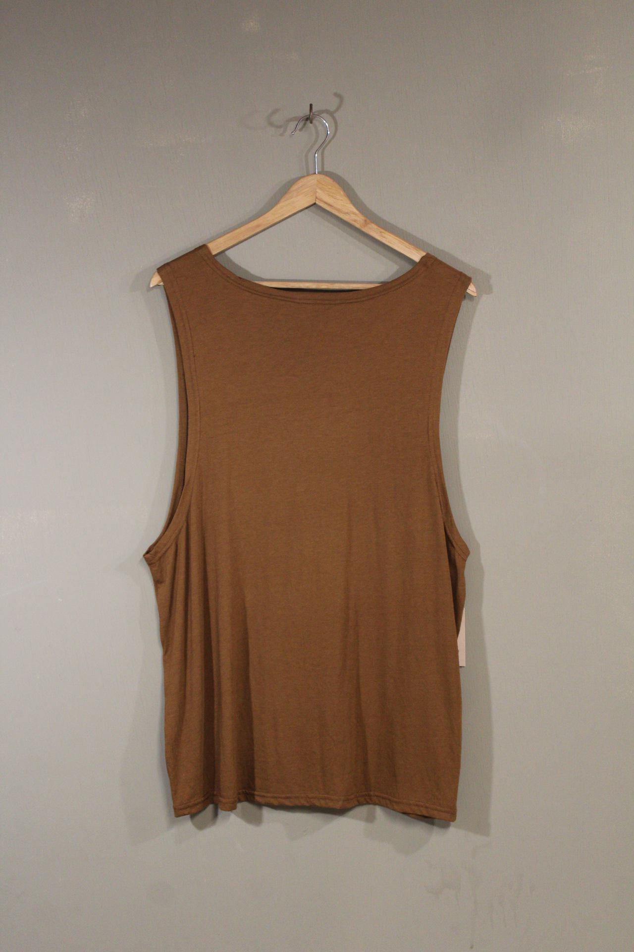Mens Tank Top in Copper with Shipibo Jaguar Face Screenprint 100% Cotton Sustainable