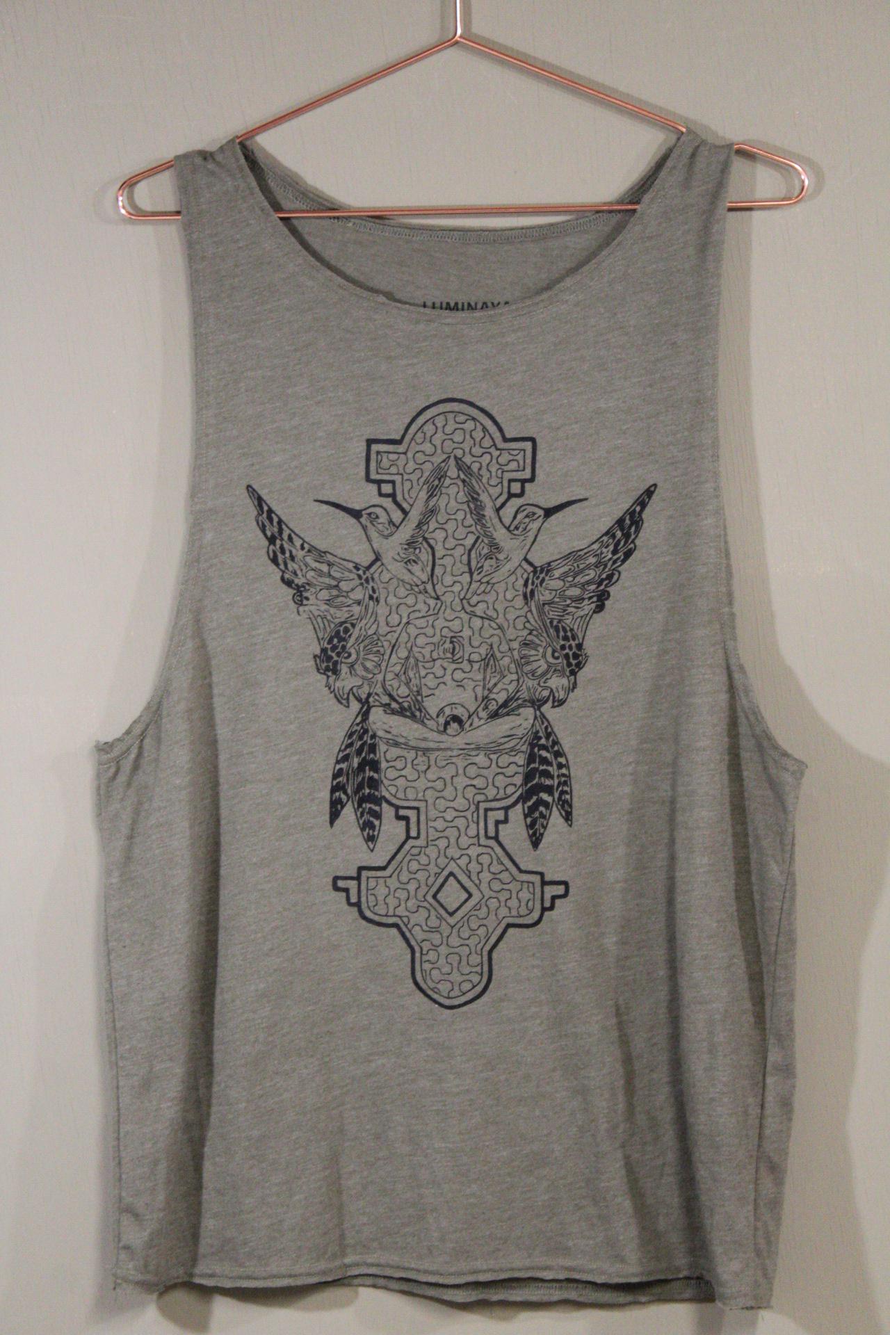 Mens Tank Top in Green with Hummingbird Sacred Geometry Design Green 100% Cotton