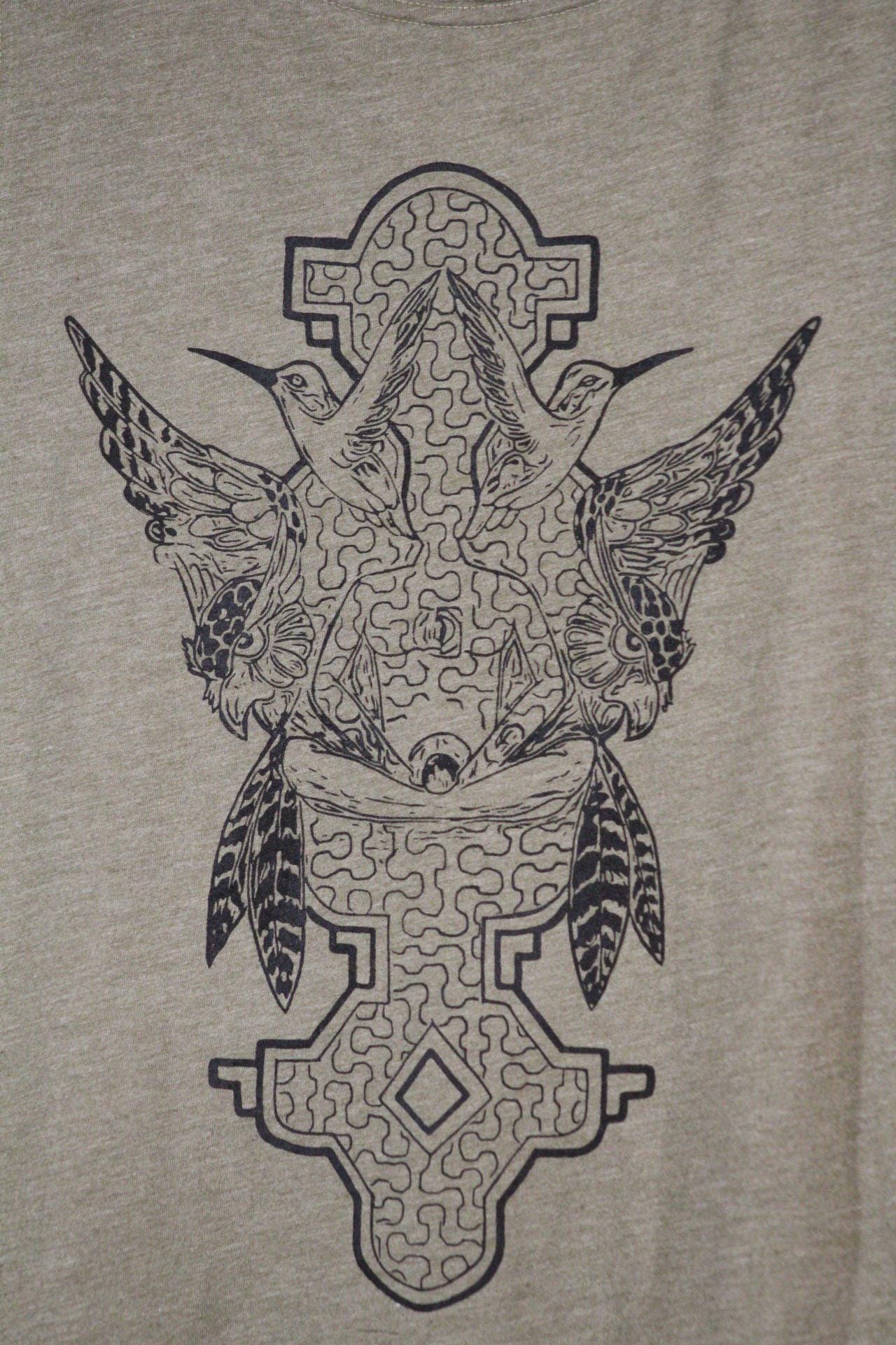 Mens Tank Top in Green with Hummingbird Sacred Geometry Design Green 100% Cotton