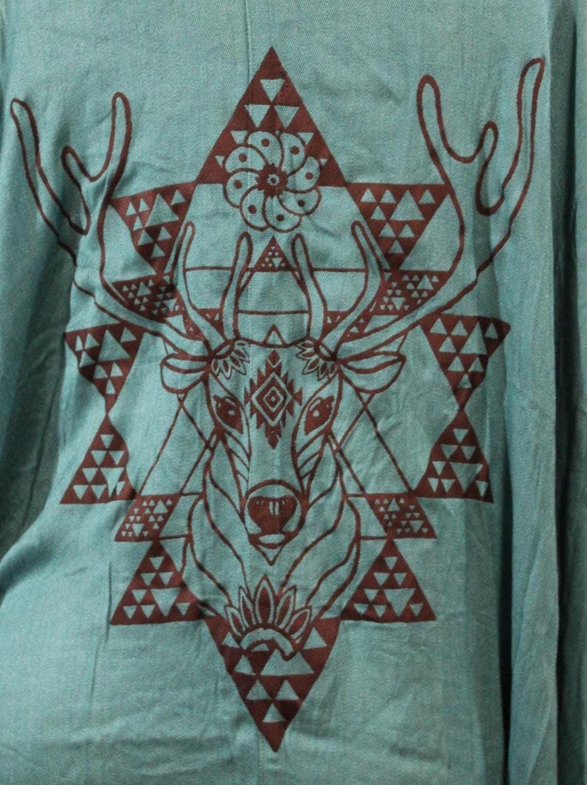 100% Cotton Kimono Wrap in Turquoise with Stag Screenprint | Sustainable