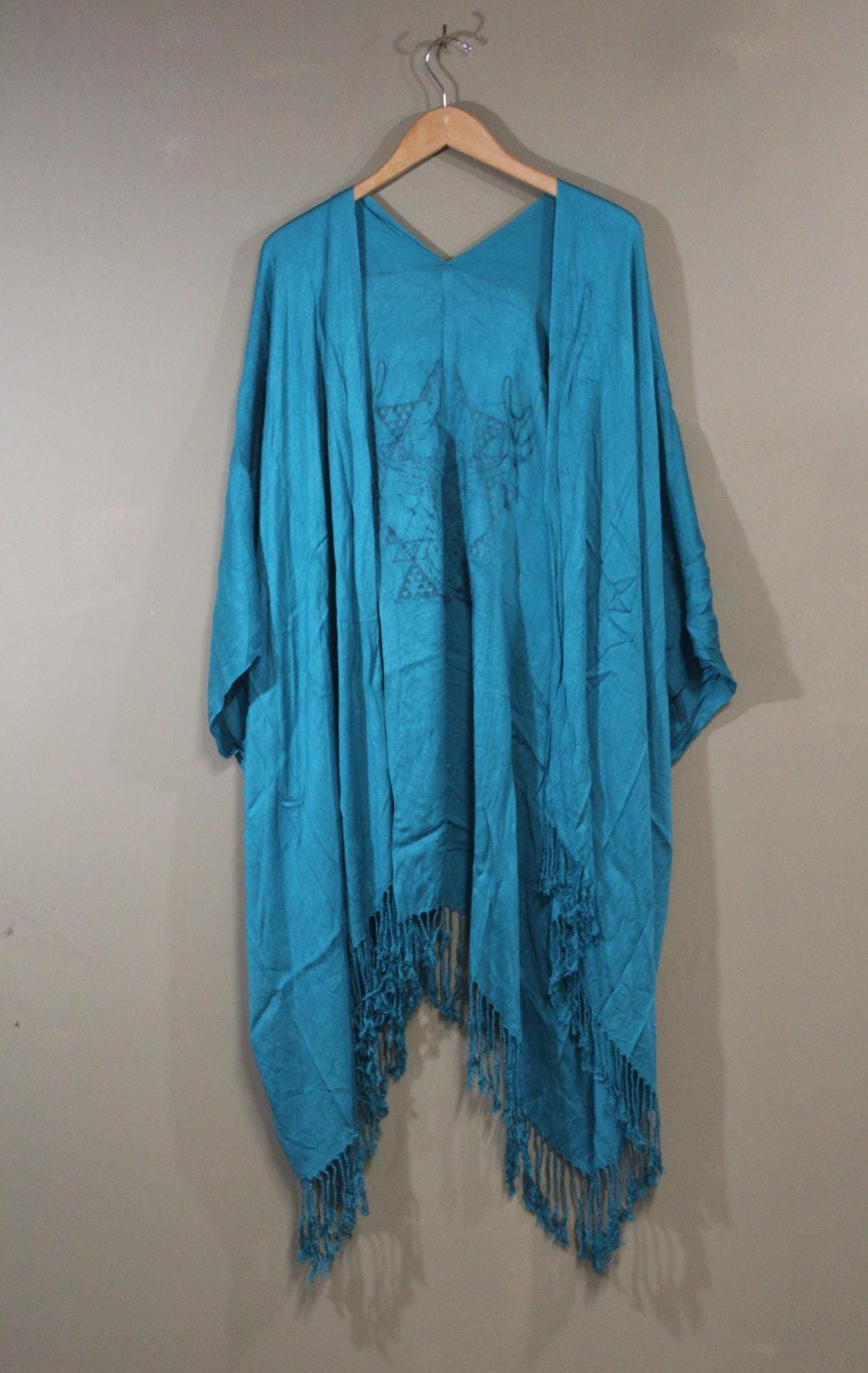 100% Cotton Kimono Wrap in Turquoise with Stag Screenprint | Sustainable