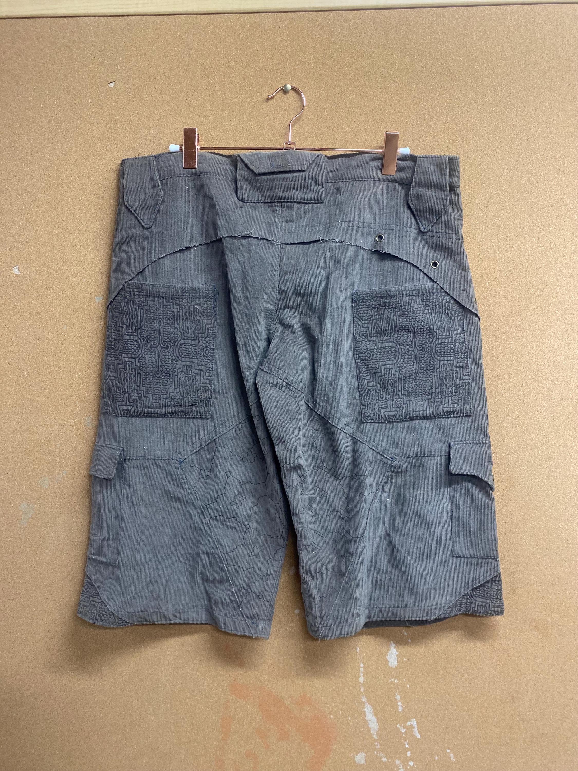 Mens Upcycled Corduroy Shorts with Shipibo Print in Grey Size L OOAK