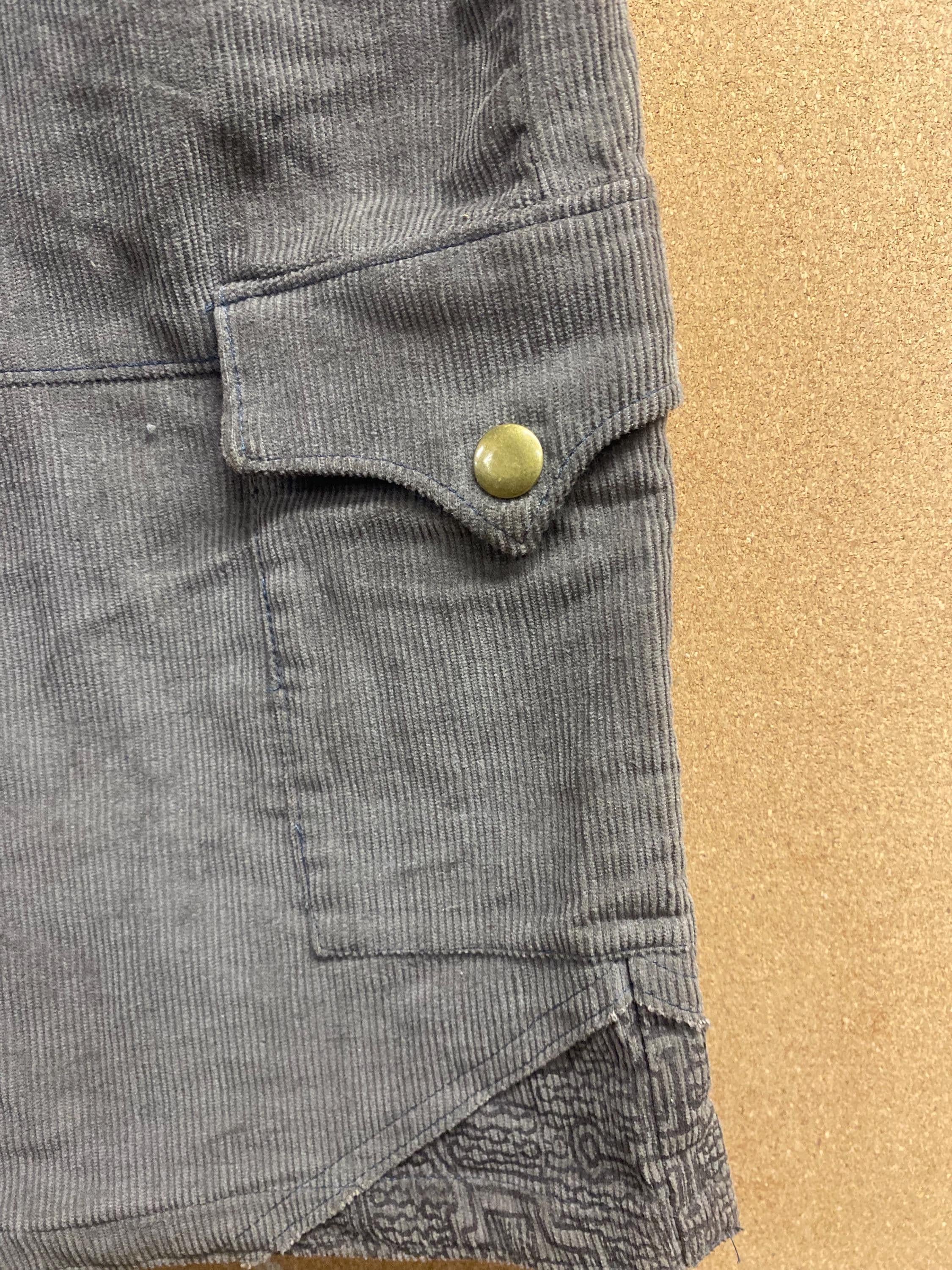 Mens Upcycled Corduroy Shorts with Shipibo Print in Grey Size L OOAK