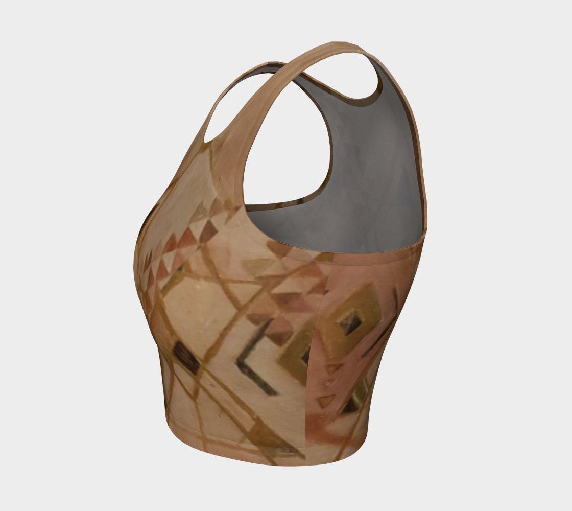 peace pipe yoga top side view - shades of pink and triangles