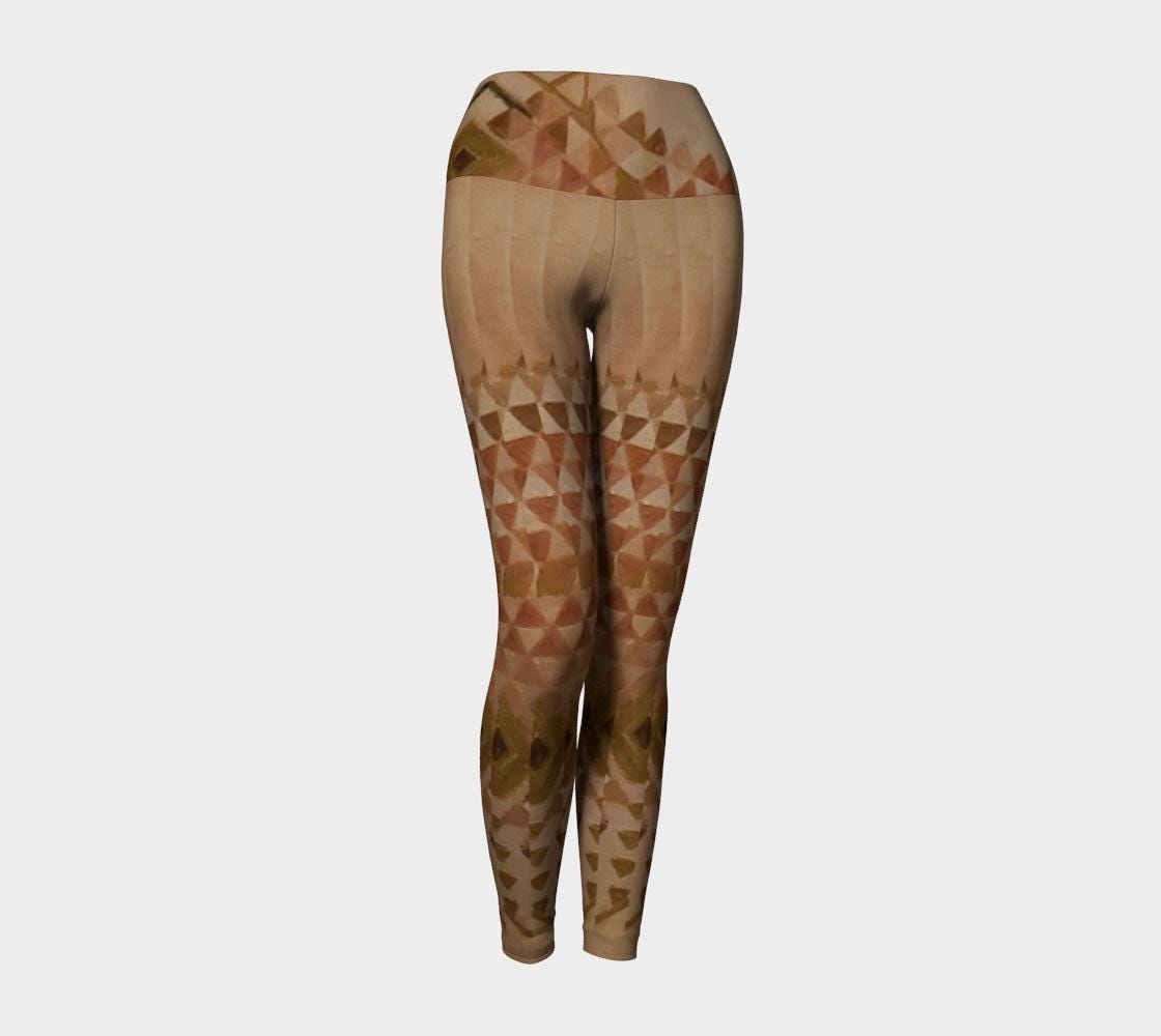 peace pipe yoga leggings front view - shades of pink and triangles