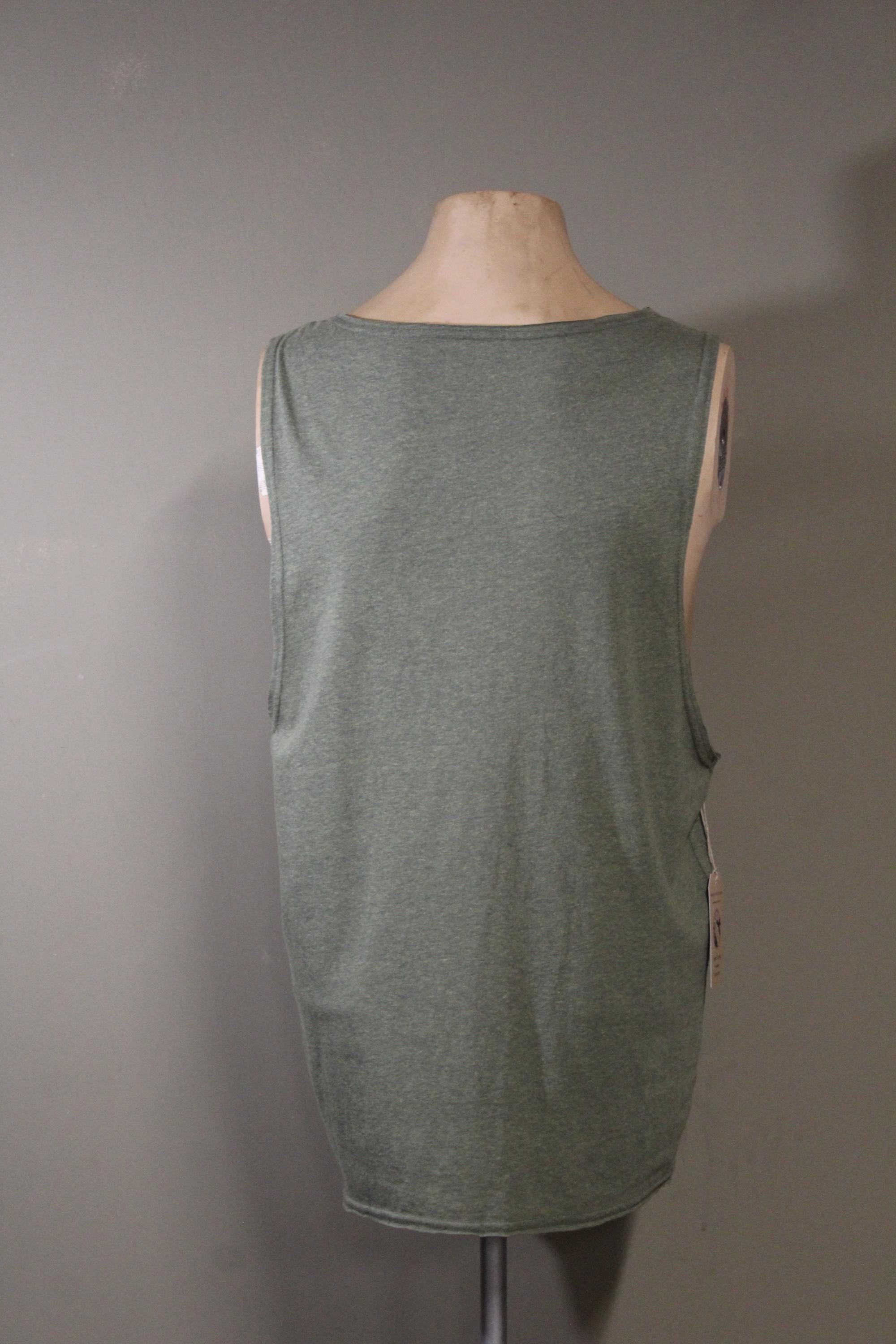 Mens Tank Top in Green with Hummingbird Sacred Geometry Screenprint 100% Cotton Sustainable