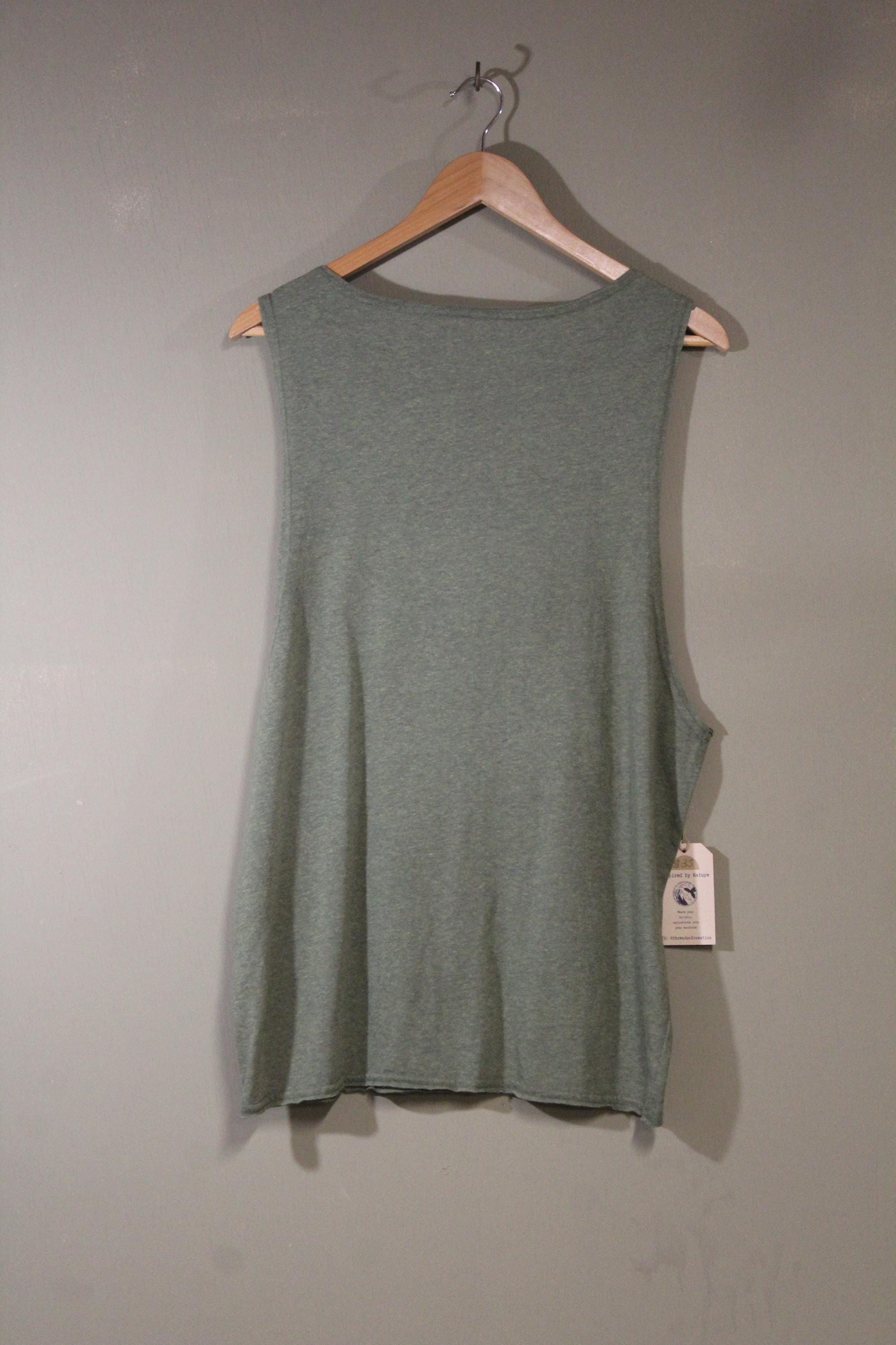 Mens Tank Top in Green with Colored Sacred Serpent Screenprint 100% Cotton Sustainable