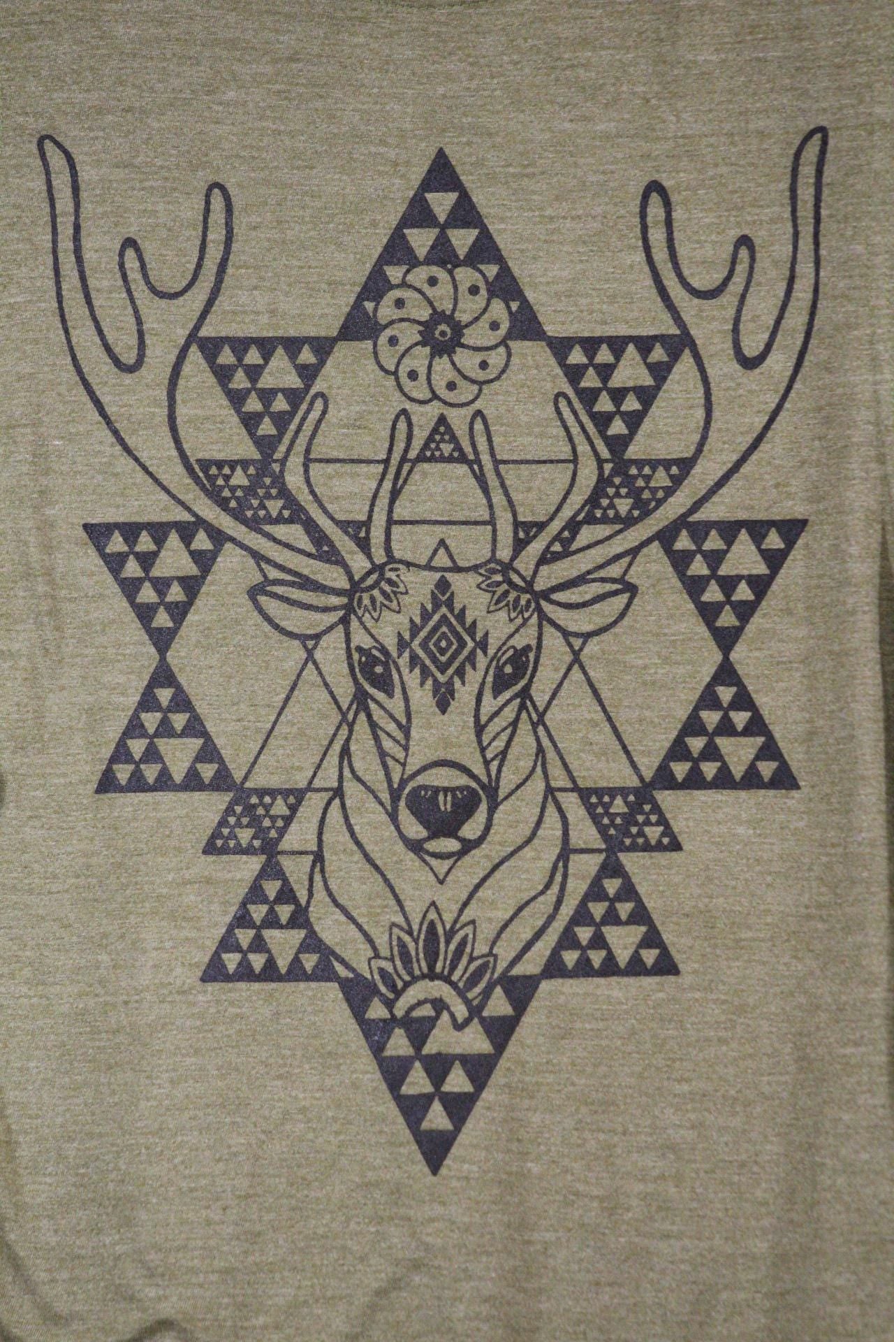 Mens Tank Top in Green with Peyote Stag Screenprint 100% Cotton Boho