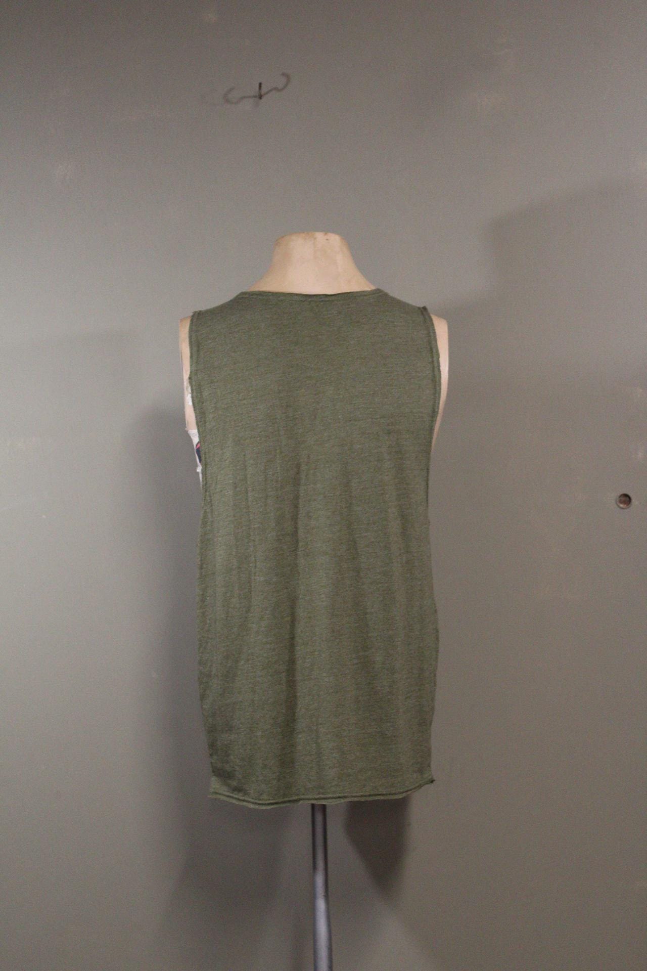 Mens Tank Top in Green with Psychedelic Jaguar Screenprint 100% Cotton Sustainable