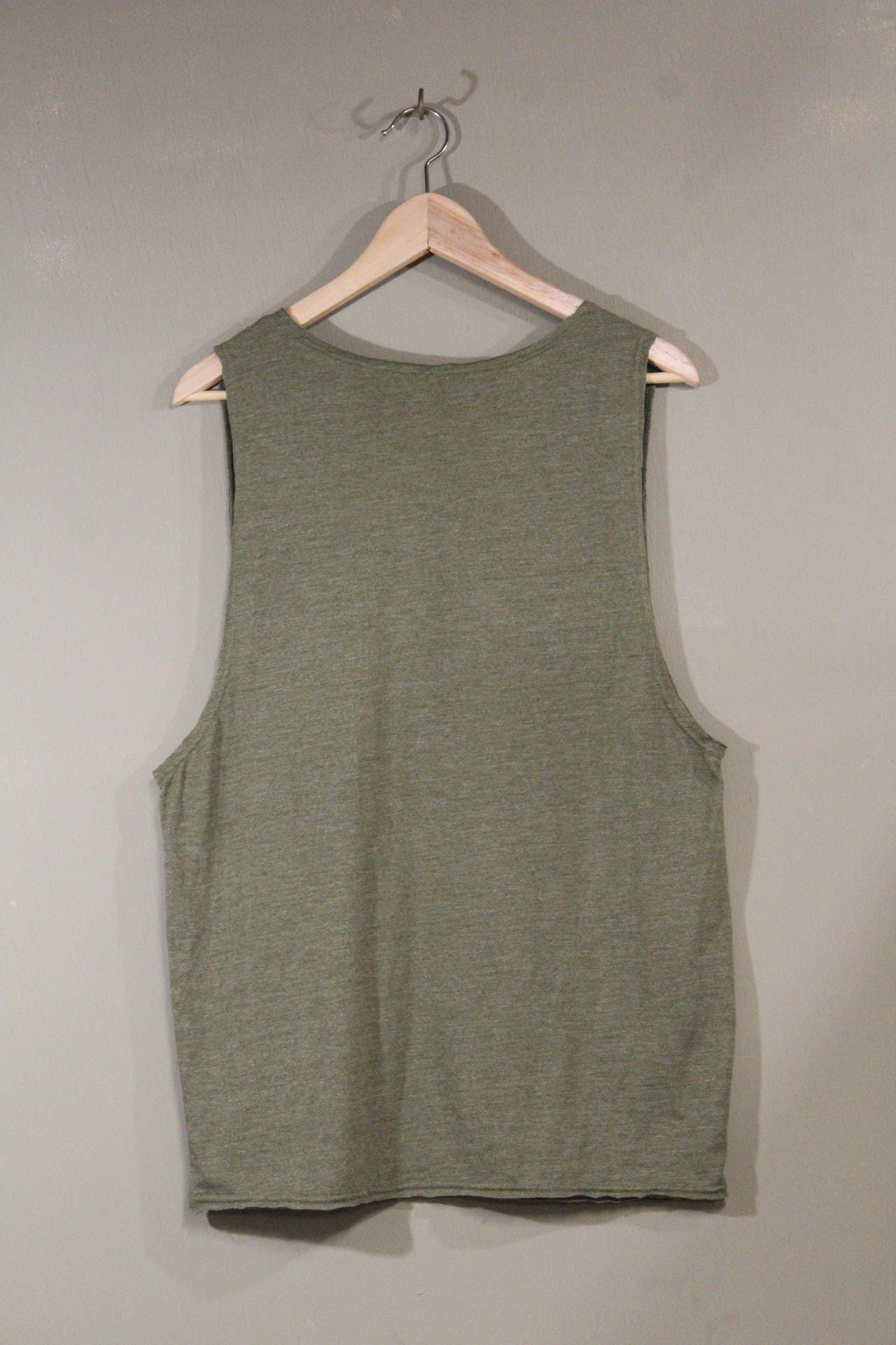 Mens Tank Top in Green with Psychedelic Jaguar Screenprint 100% Cotton Sustainable