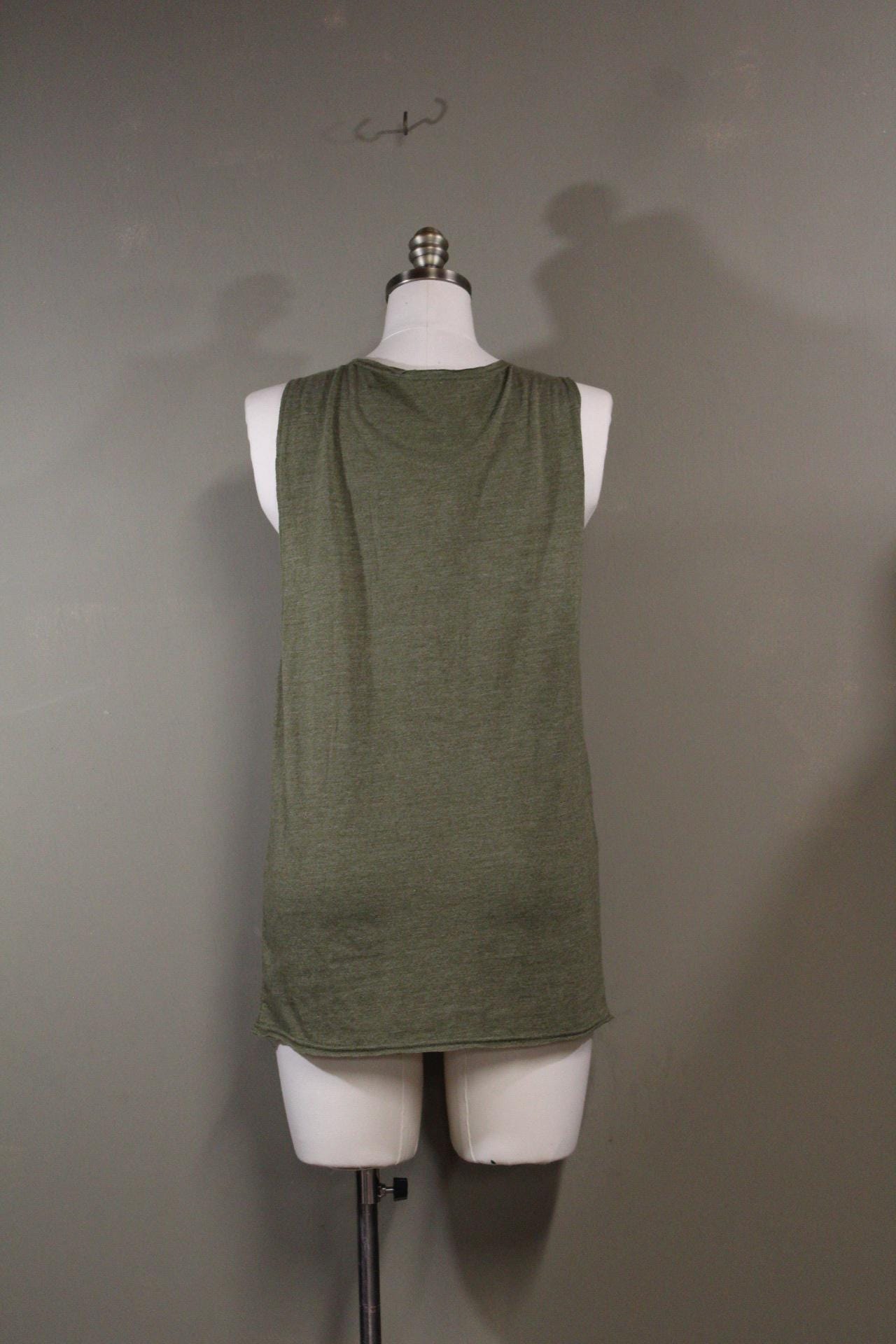 Mens Tank Top in Green with Psychedelic Jaguar Screenprint 100% Cotton Sustainable