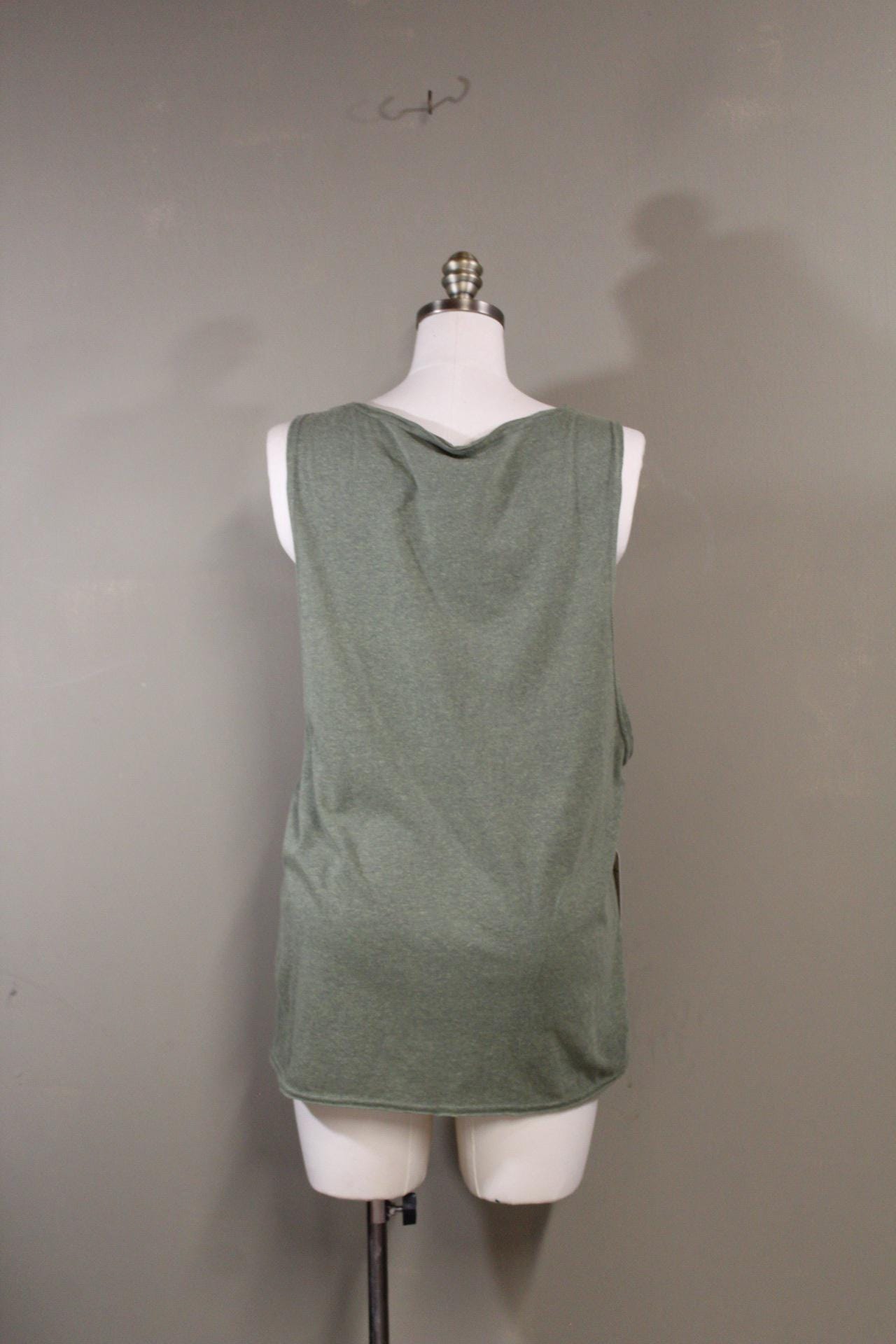 Mens Tank Top in Green with Hummingbird Sacred Geometry Screenprint 100% Cotton Sustainable