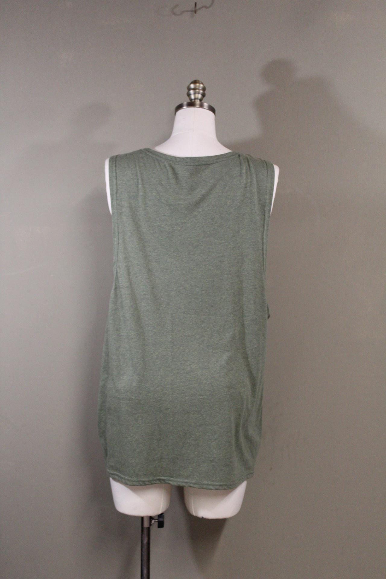 Mens Tank Top in Green with Colored Sacred Serpent Screenprint 100% Cotton Sustainable